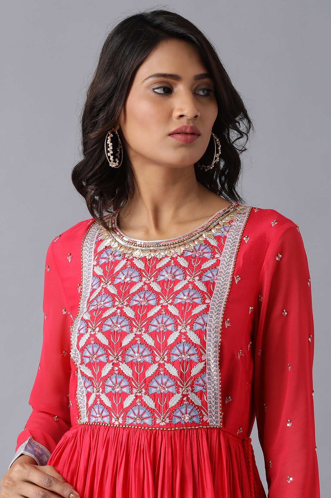 Pink Round Neck Gathered Dress - Image 6