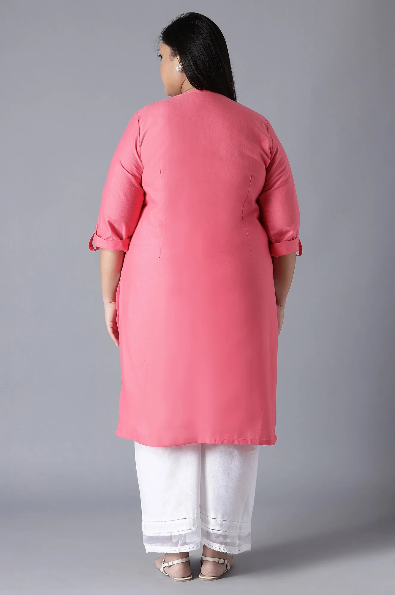 Pink Round Neck Solid kurta - Image 2