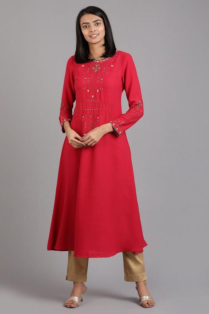 Pink Round Neck Solid Winter kurta - Image 2