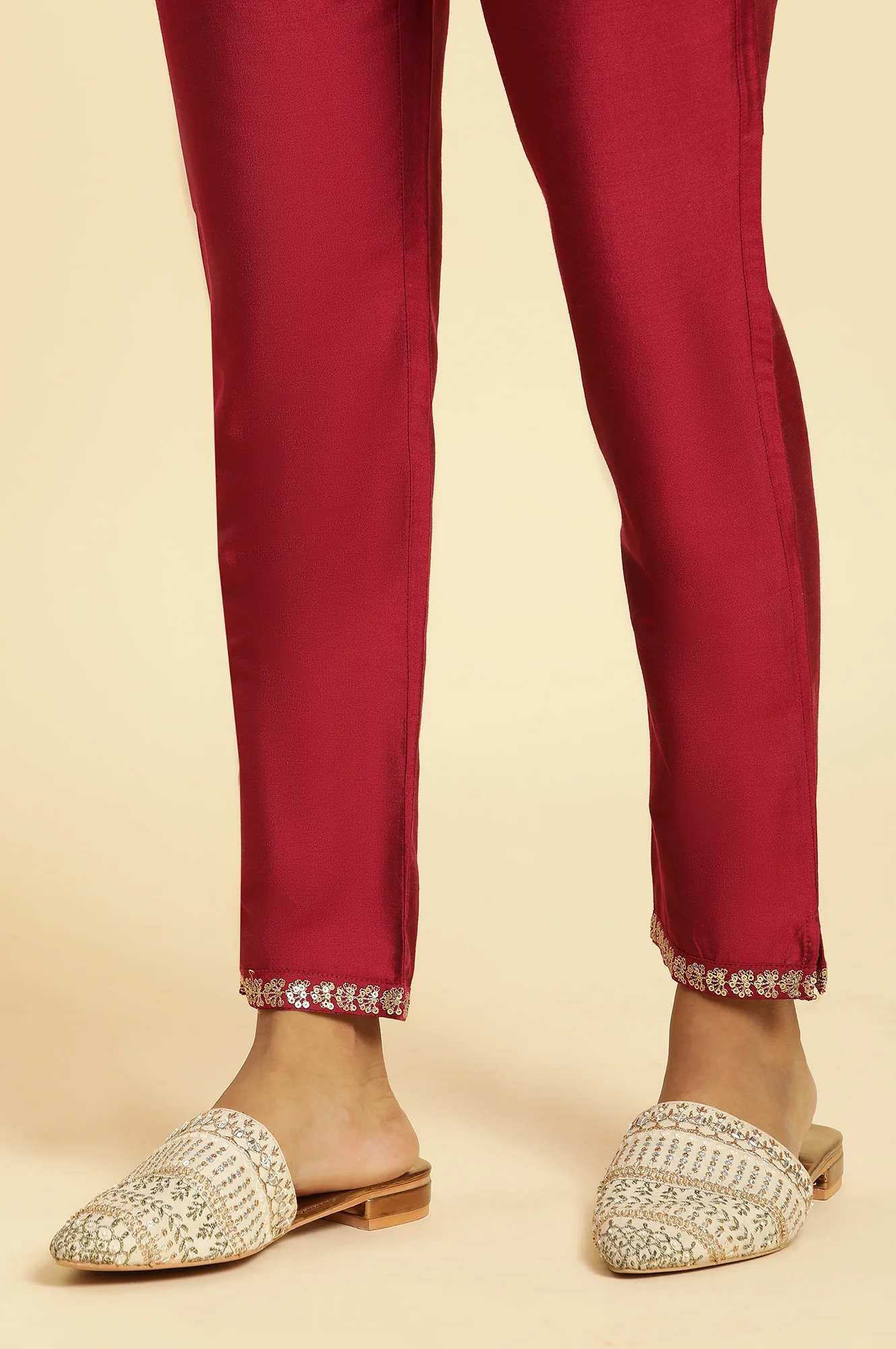 Pink Slim Pants with Embroidered Hemline - Image 8