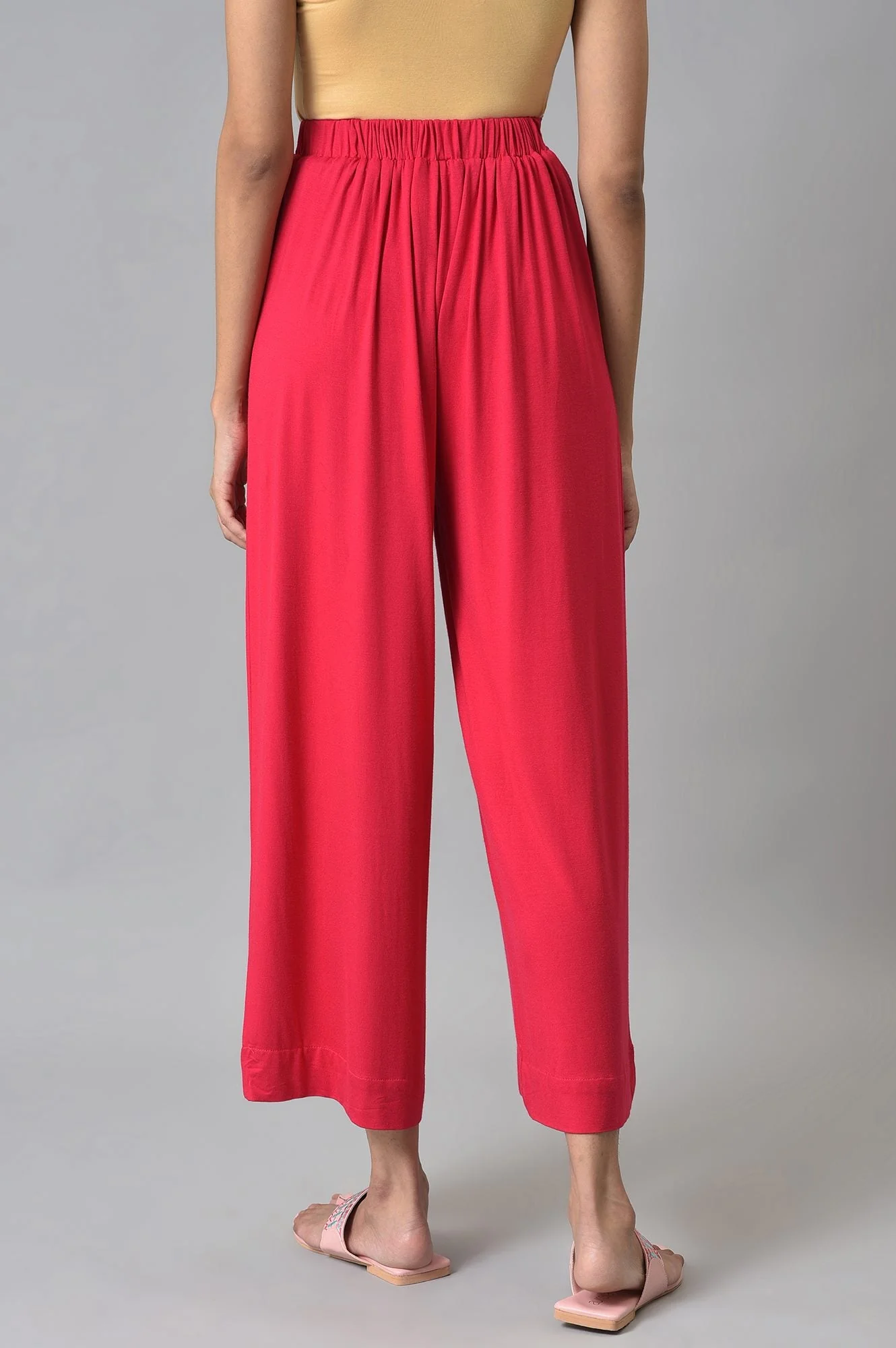Elleven Women's Pink Solid Straight Fit Palazzo With Elasticated Waist - Image 2