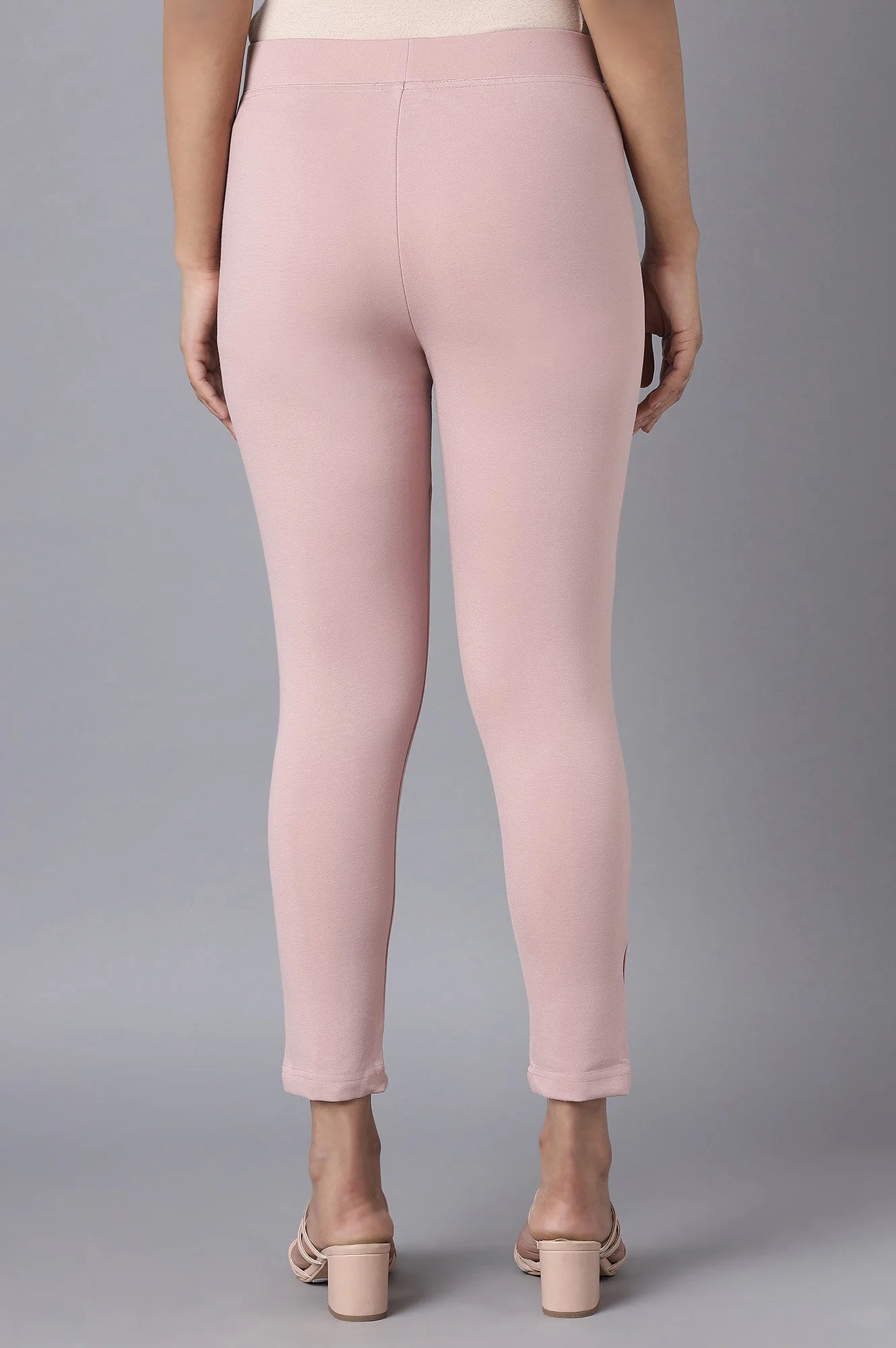 Elleven Women's Pink Solid Straight Fit Tights With Elasticated Waist - Image 2