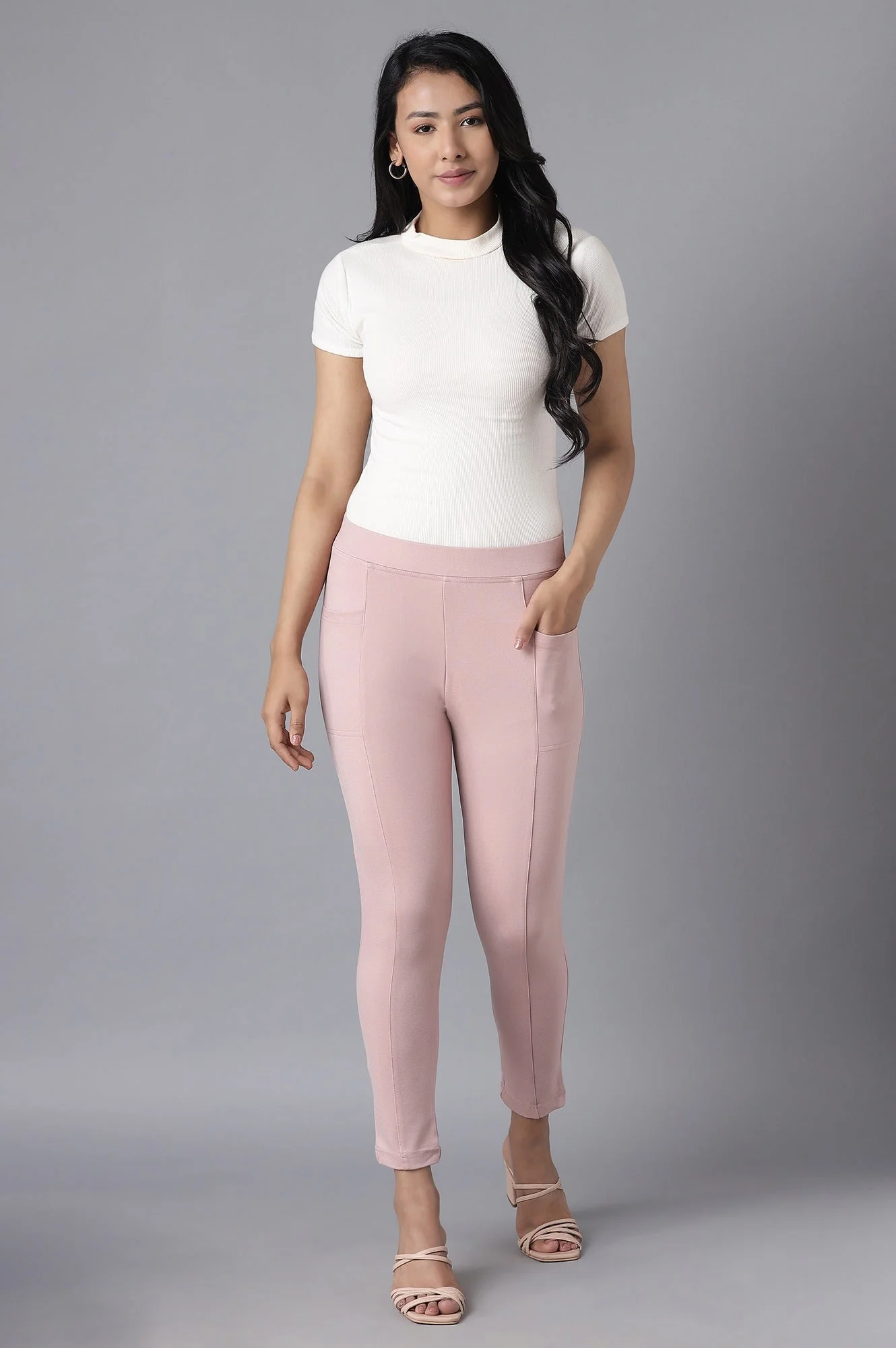 Elleven Women's Pink Solid Straight Fit Tights With Elasticated Waist - Image 5