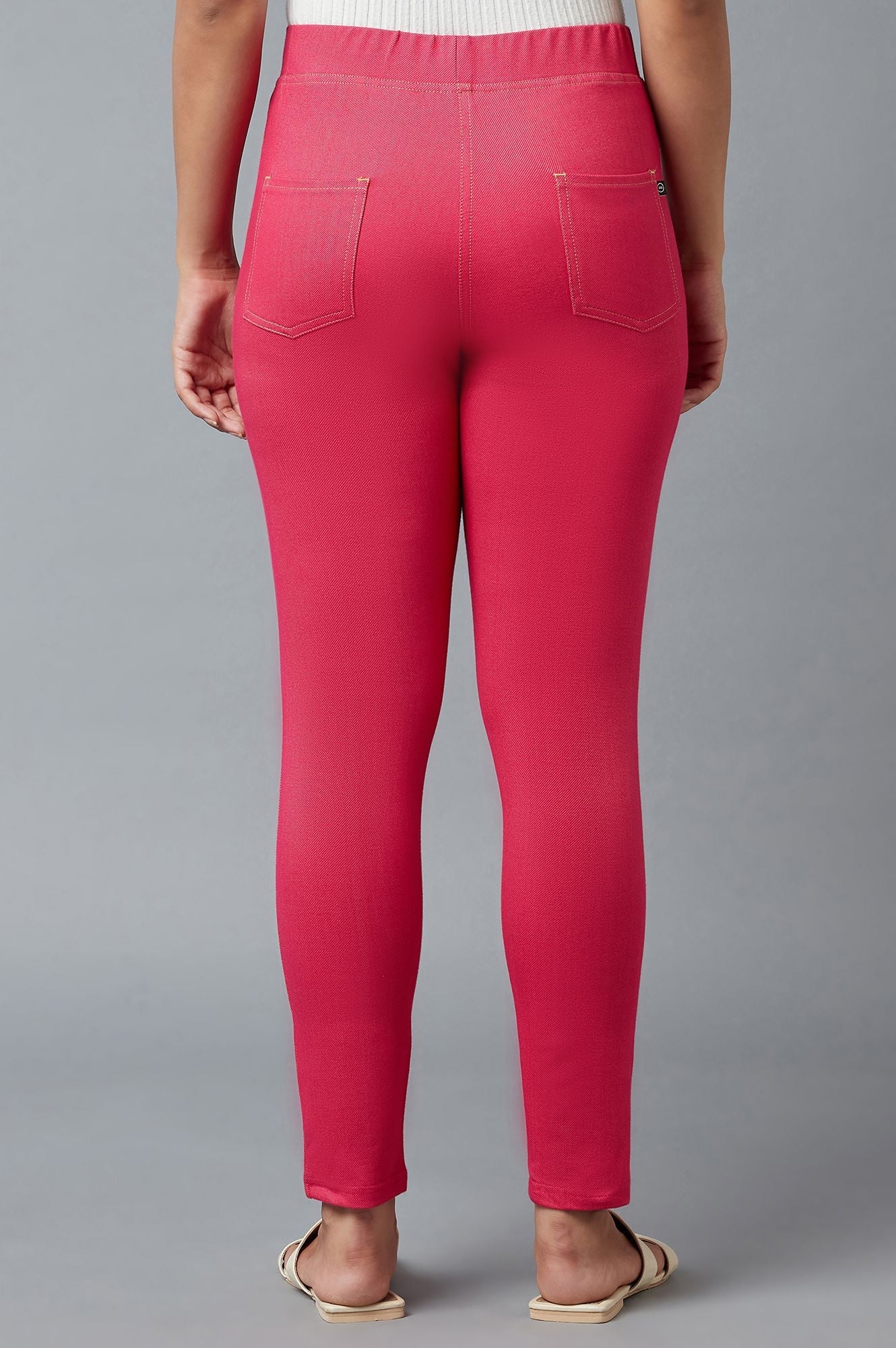 Elleven Women's Pink Solid Skinny Fit Cotton Jeggings With Elasticated Waist - Image 2