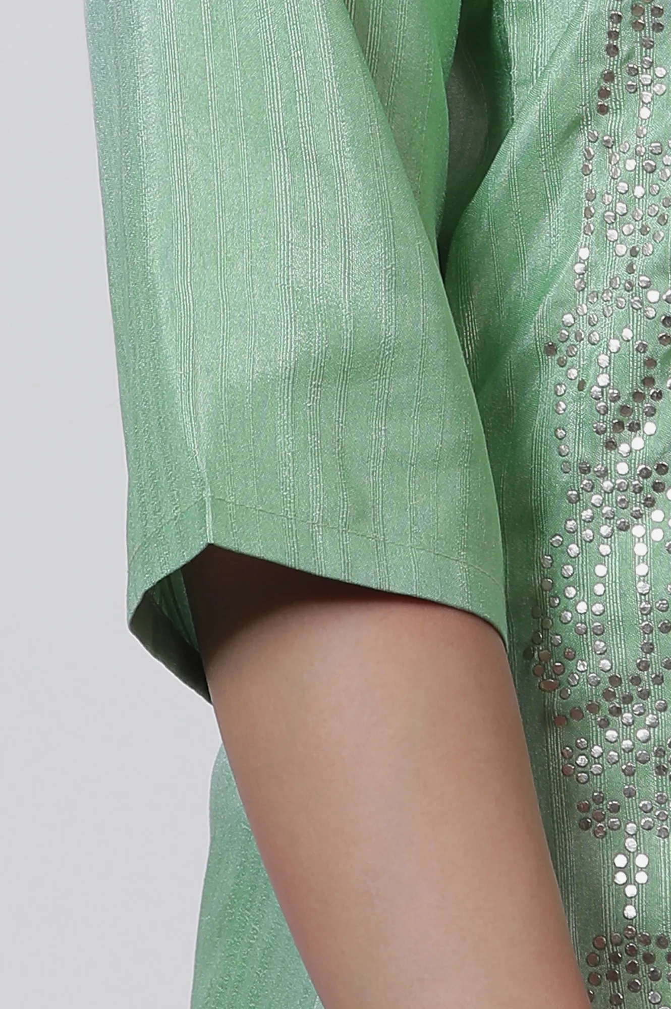 Pistachio Green Mukaish Kurta And Pants Set - Image 7