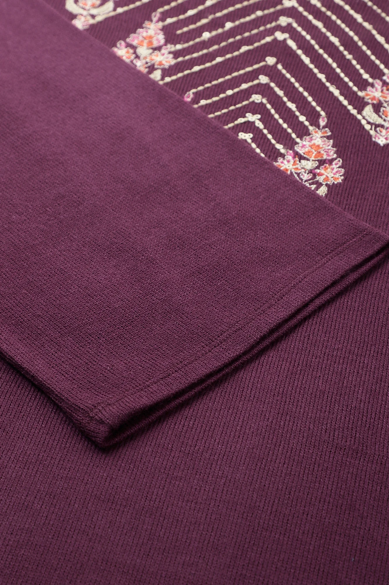 Purple A-Line Embroidered Plus Size Winter kurta - Image 8