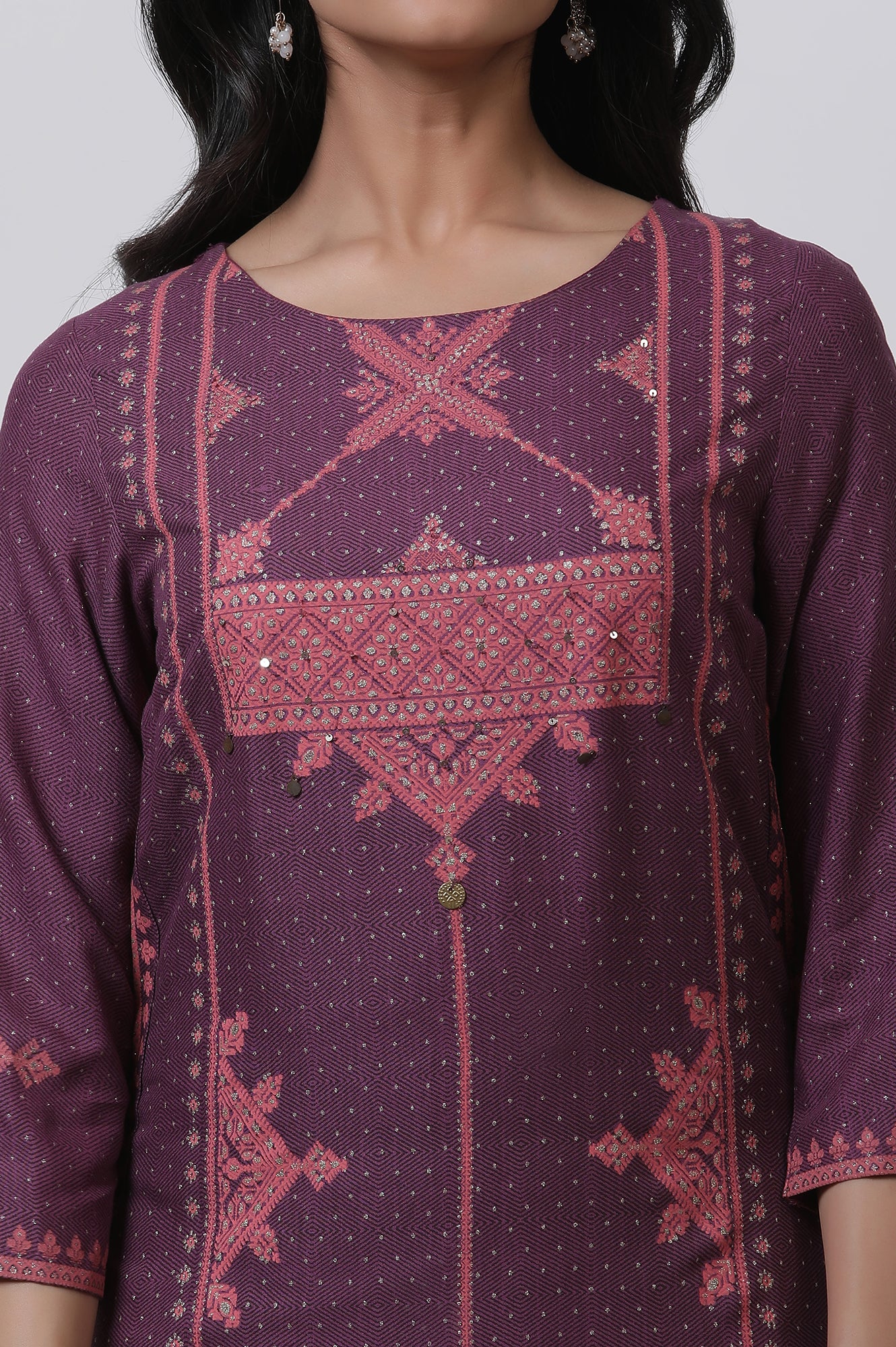 Purple Embellished Kurta And Parallel Pants Set - Image 6