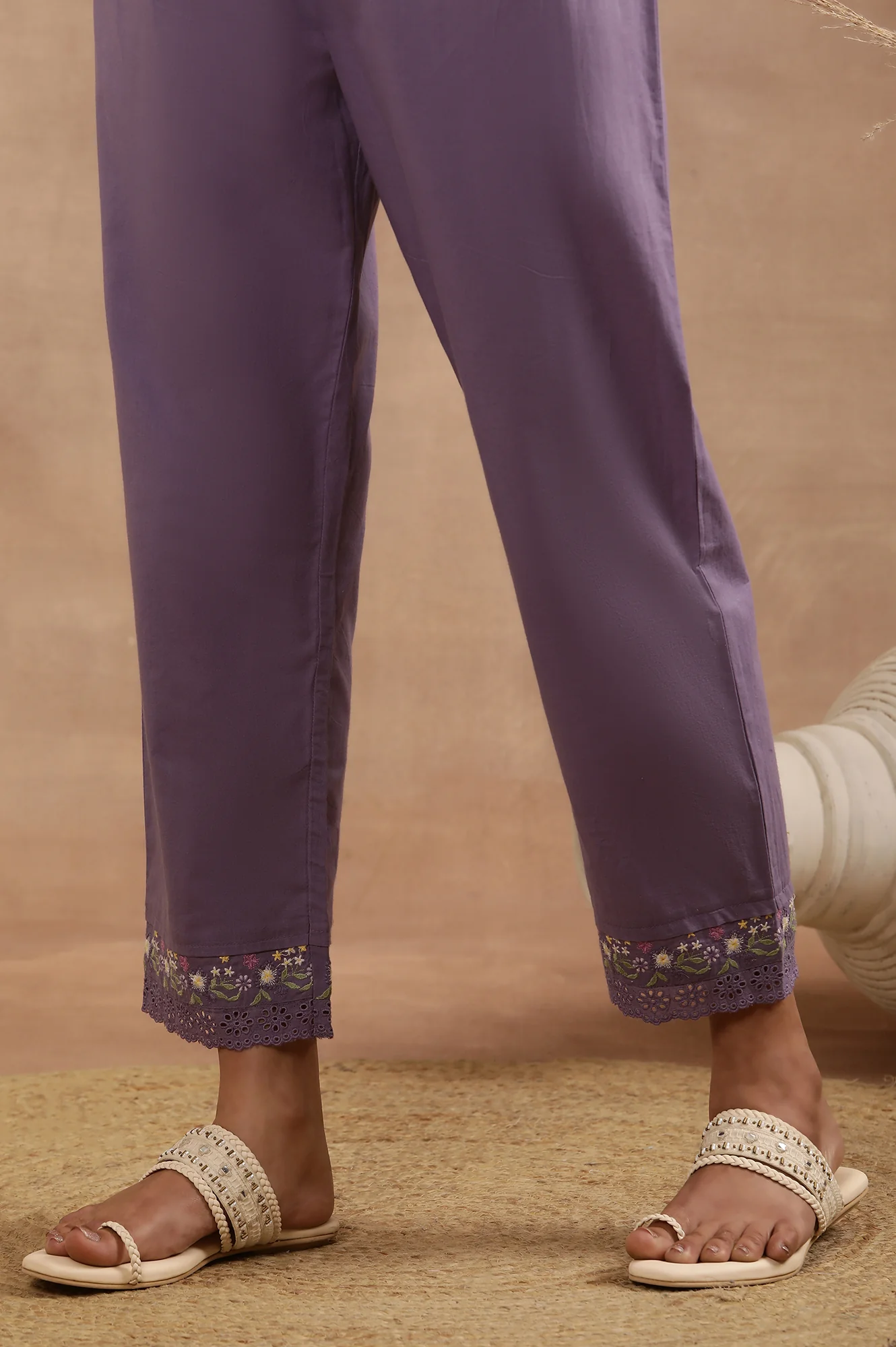 Purple Embroidered A-Line Kurta, Pants And Printed Dupatta Set - Image 8