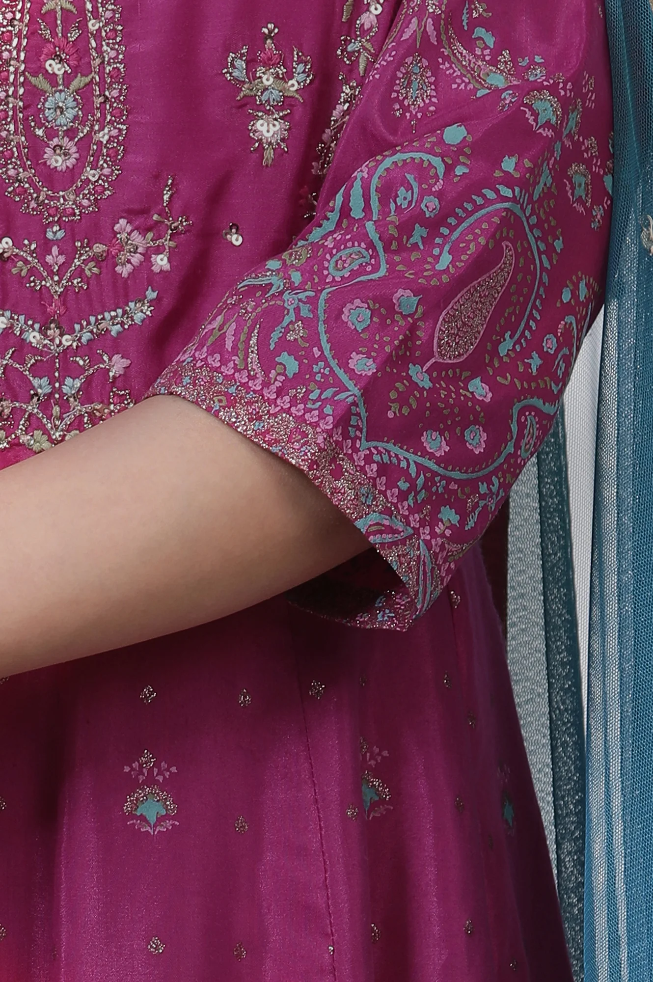 Purple Embroidered Flared Dress And Dupatta Set - Image 7