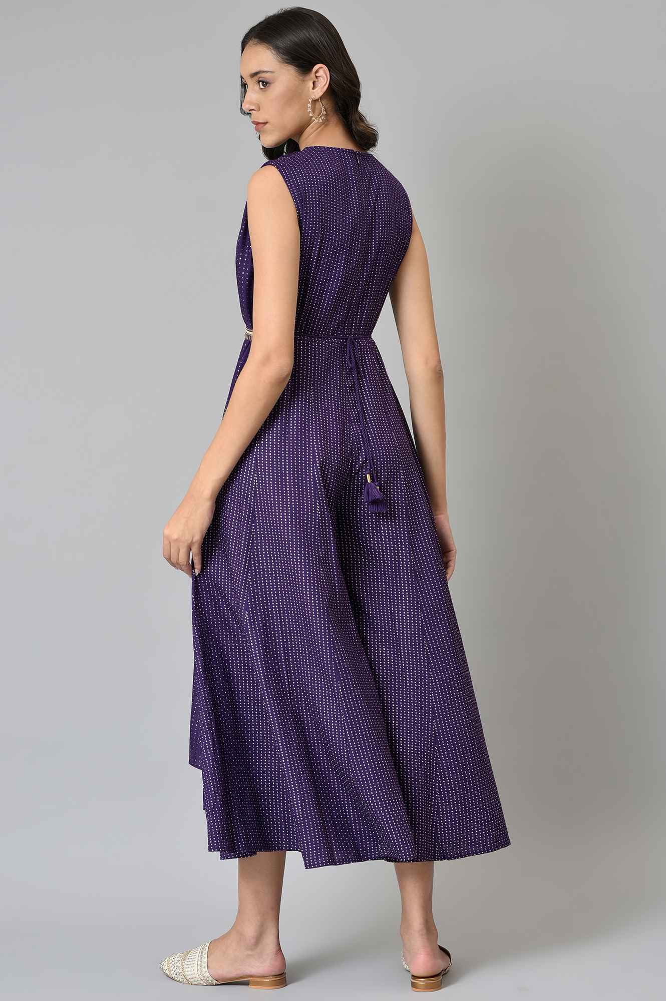 Purple Gillet Jumpsuit With Embellished Belt - Image 2