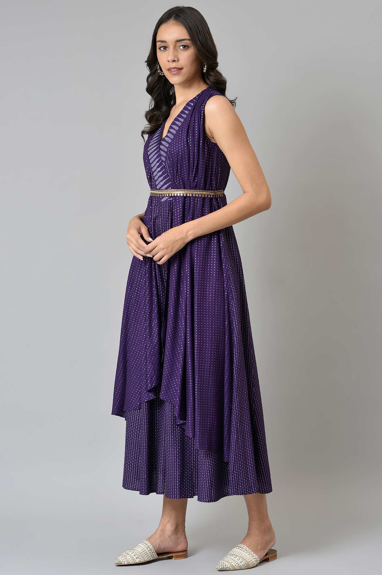Purple Gillet Jumpsuit With Embellished Belt - Image 3