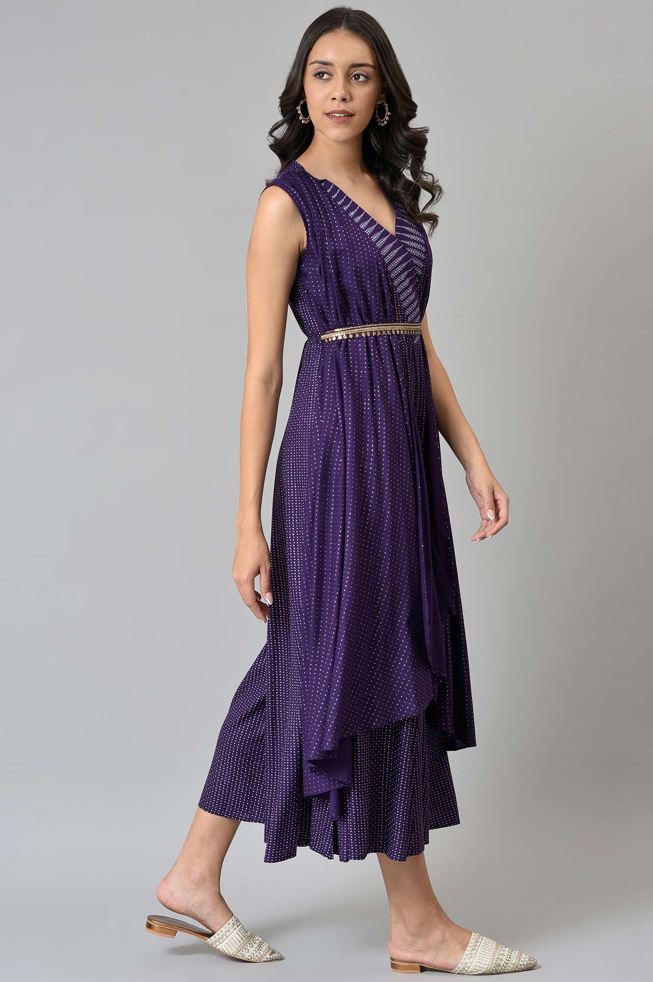 Purple Gillet Jumpsuit With Embellished Belt - Image 4