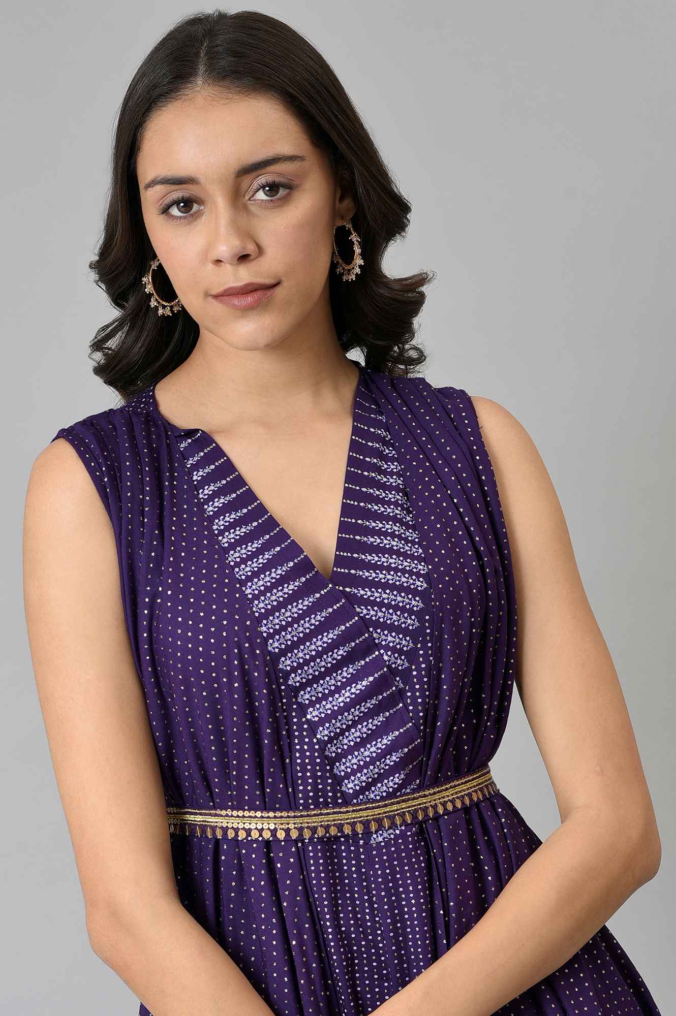 Purple Gillet Jumpsuit With Embellished Belt - Image 6