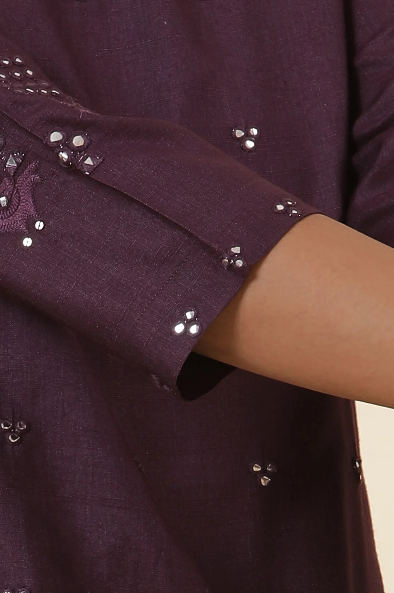 Purple Mirror Work Embroidery Kurta - Image 8