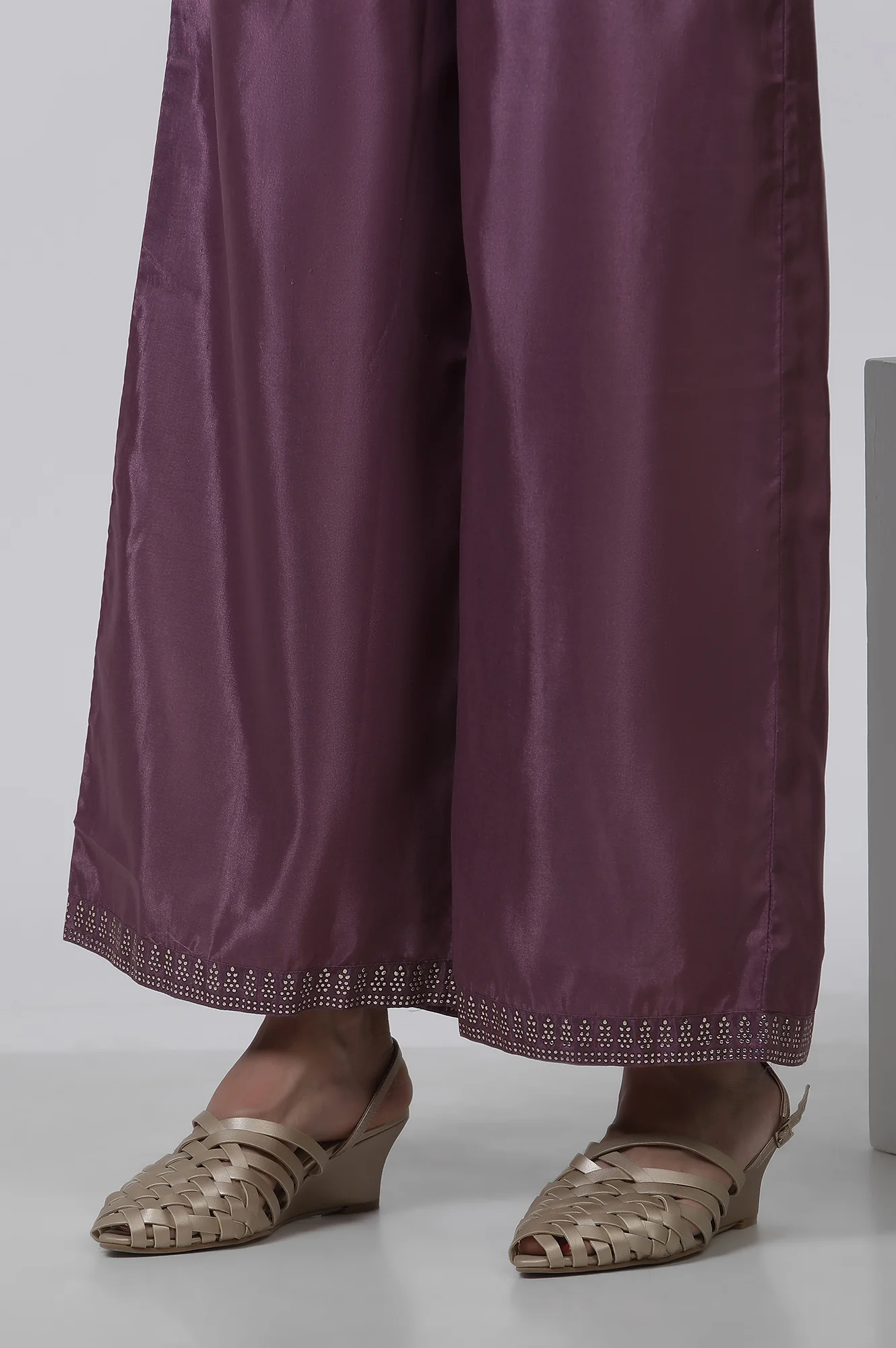 Purple Panelled Kalidar Dress And Pants Set - Image 10