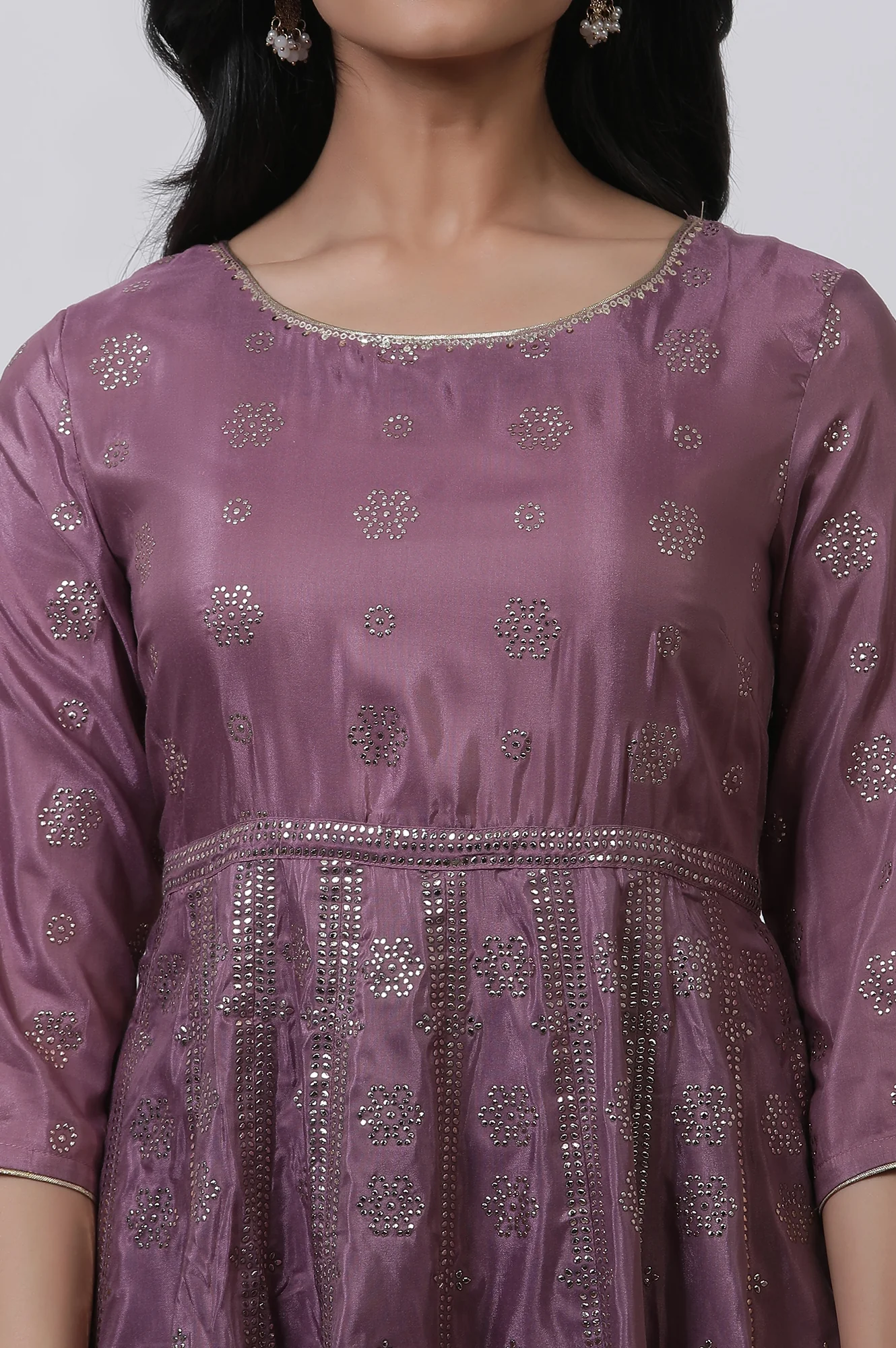 Purple Panelled Kalidar Dress And Pants Set - Image 6