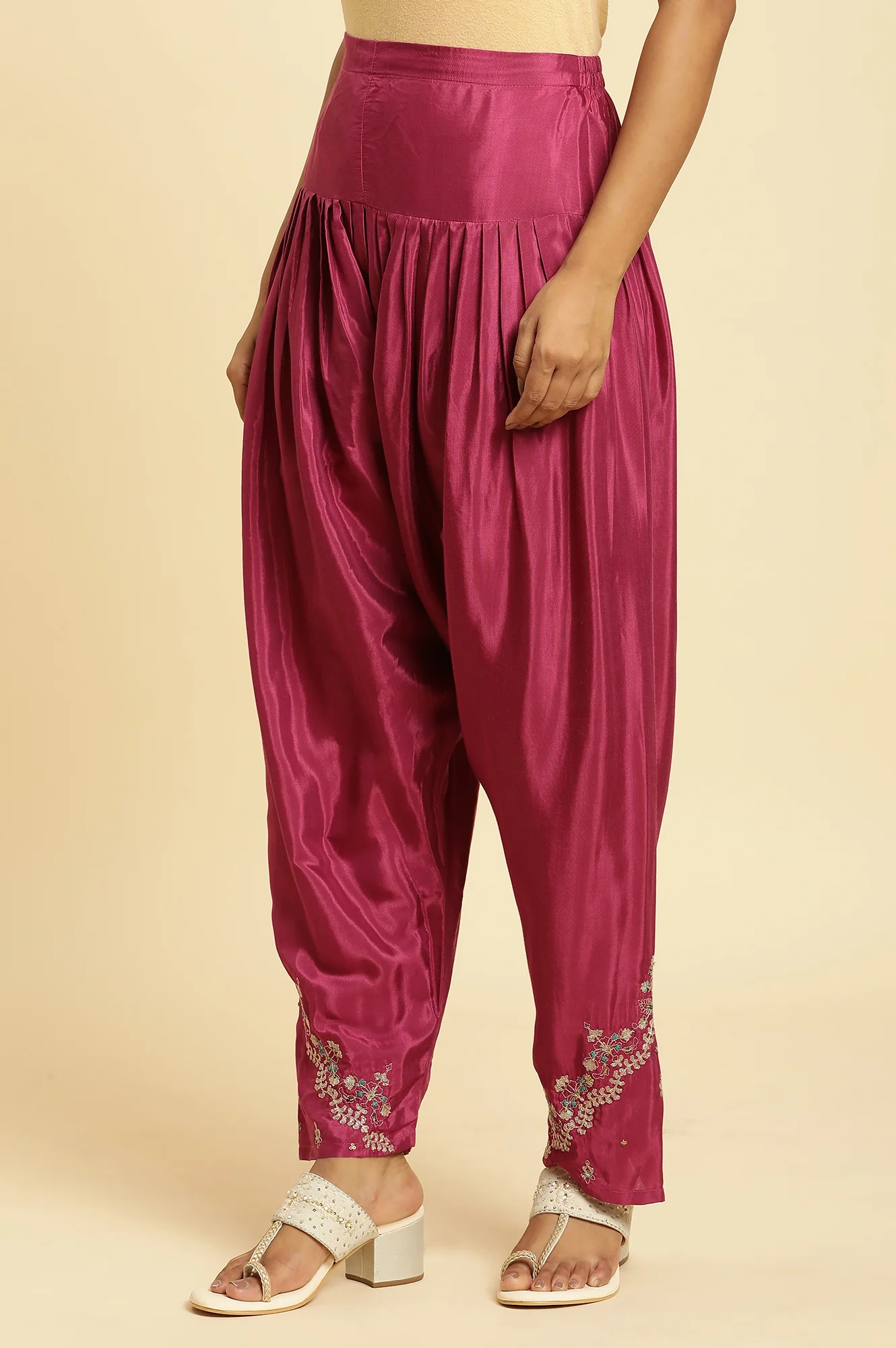 Purple Pleated Shantung Salwar - Image 2