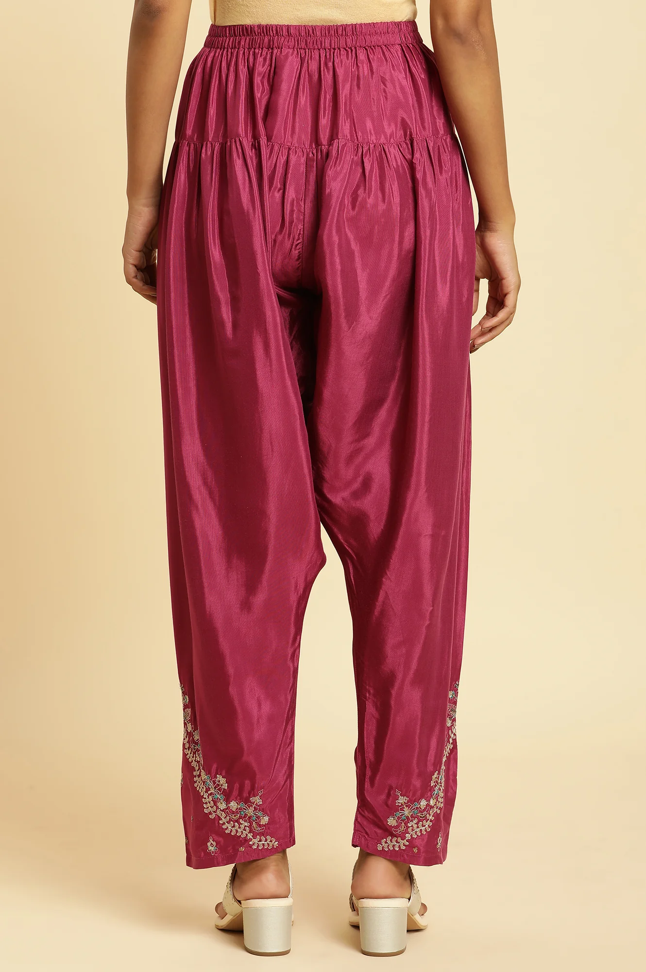 Purple Pleated Shantung Salwar - Image 3