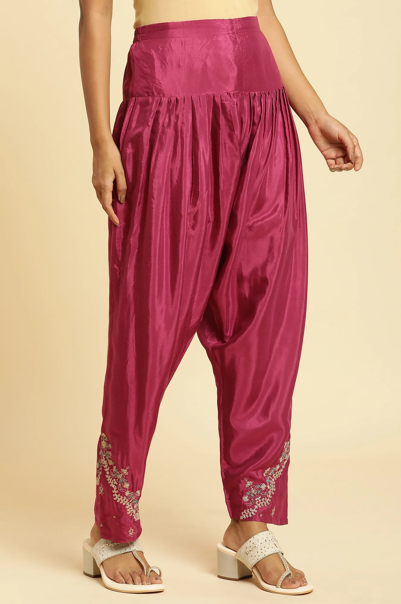 Purple Pleated Shantung Salwar - Image 4