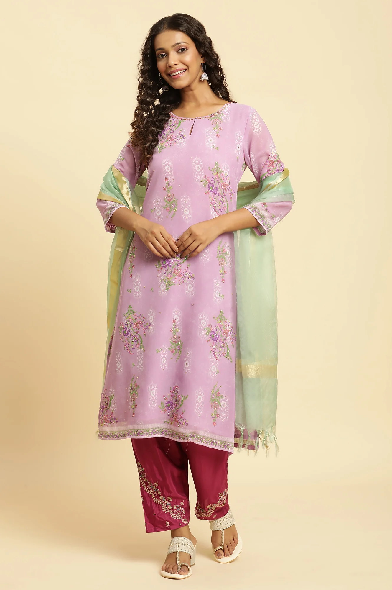 Purple Pleated Shantung Salwar - Image 5