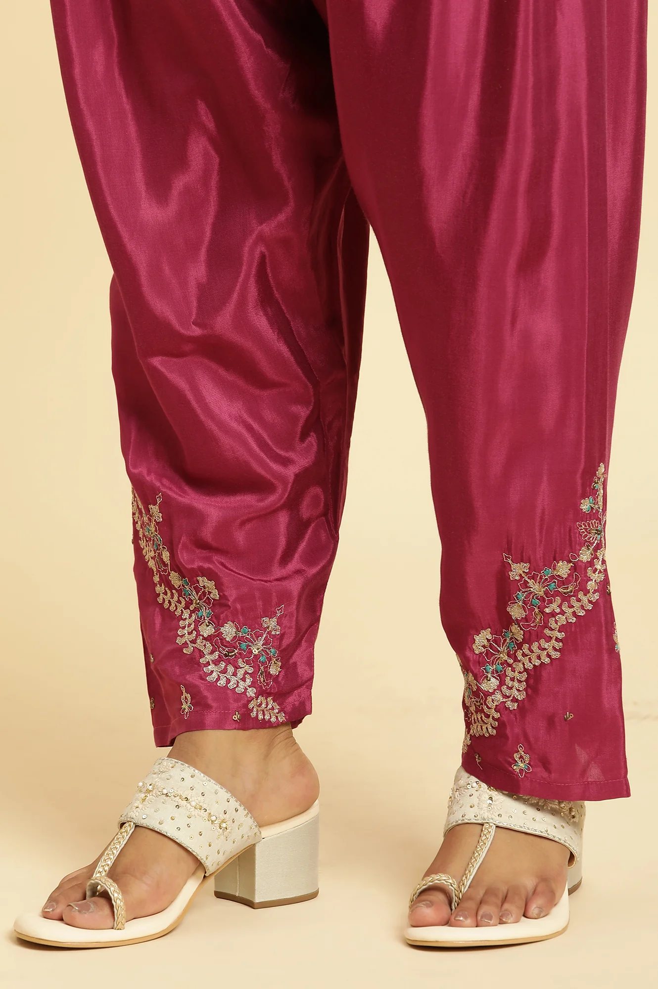 Purple Pleated Shantung Salwar - Image 8