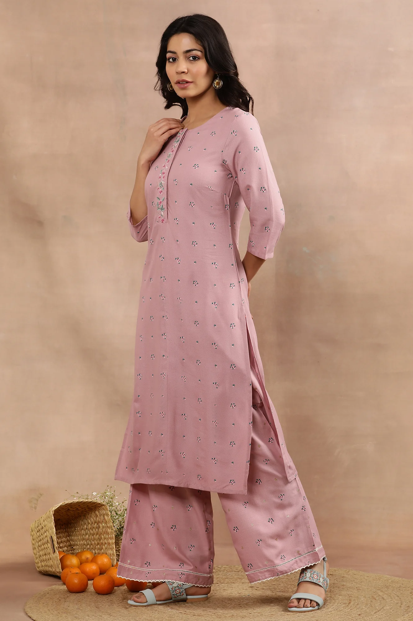 Purple Printed Kurta, Parallel Pants And Dupatta Set - Image 3