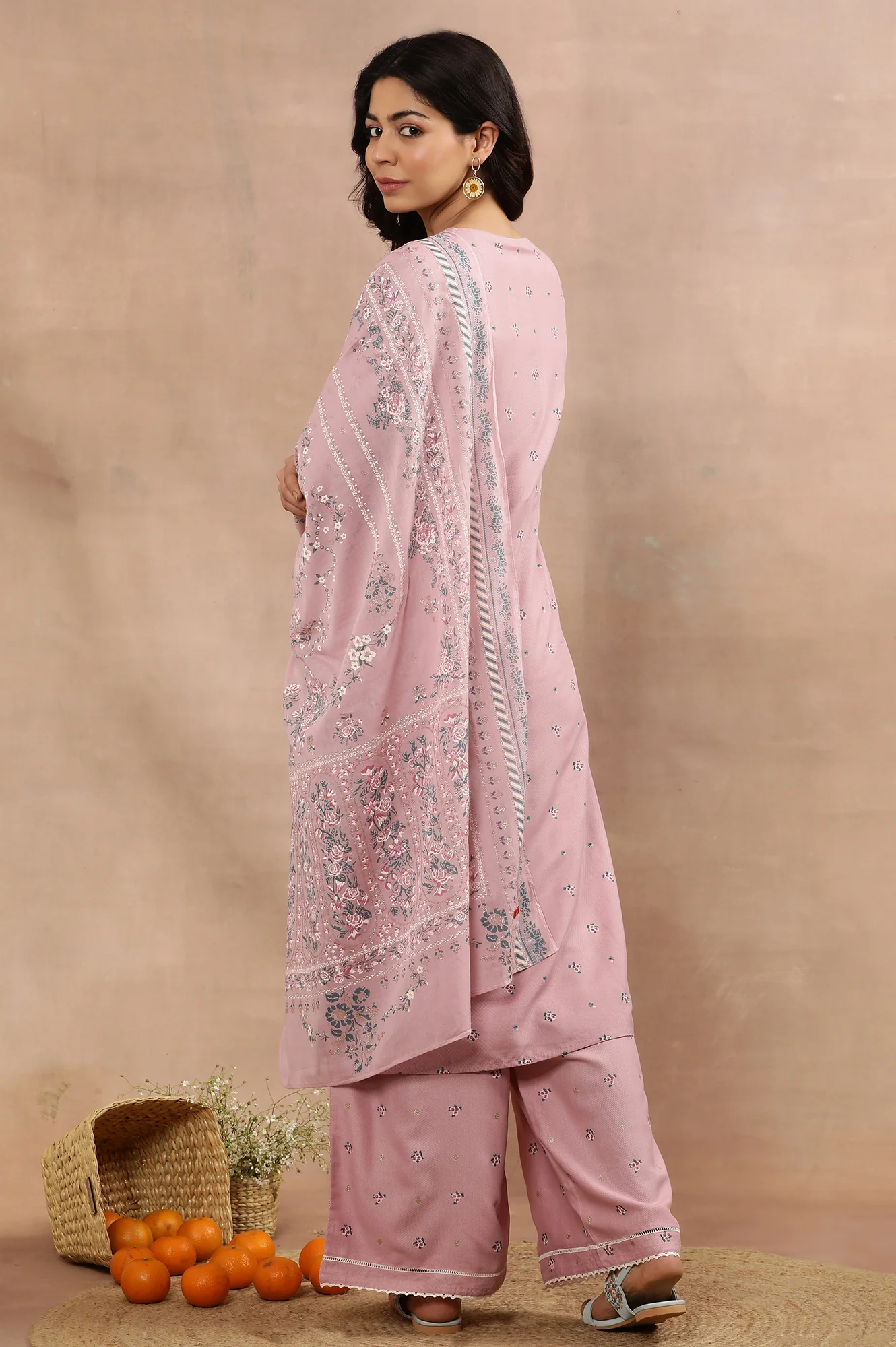 Purple Printed Kurta, Parallel Pants And Dupatta Set - Image 4