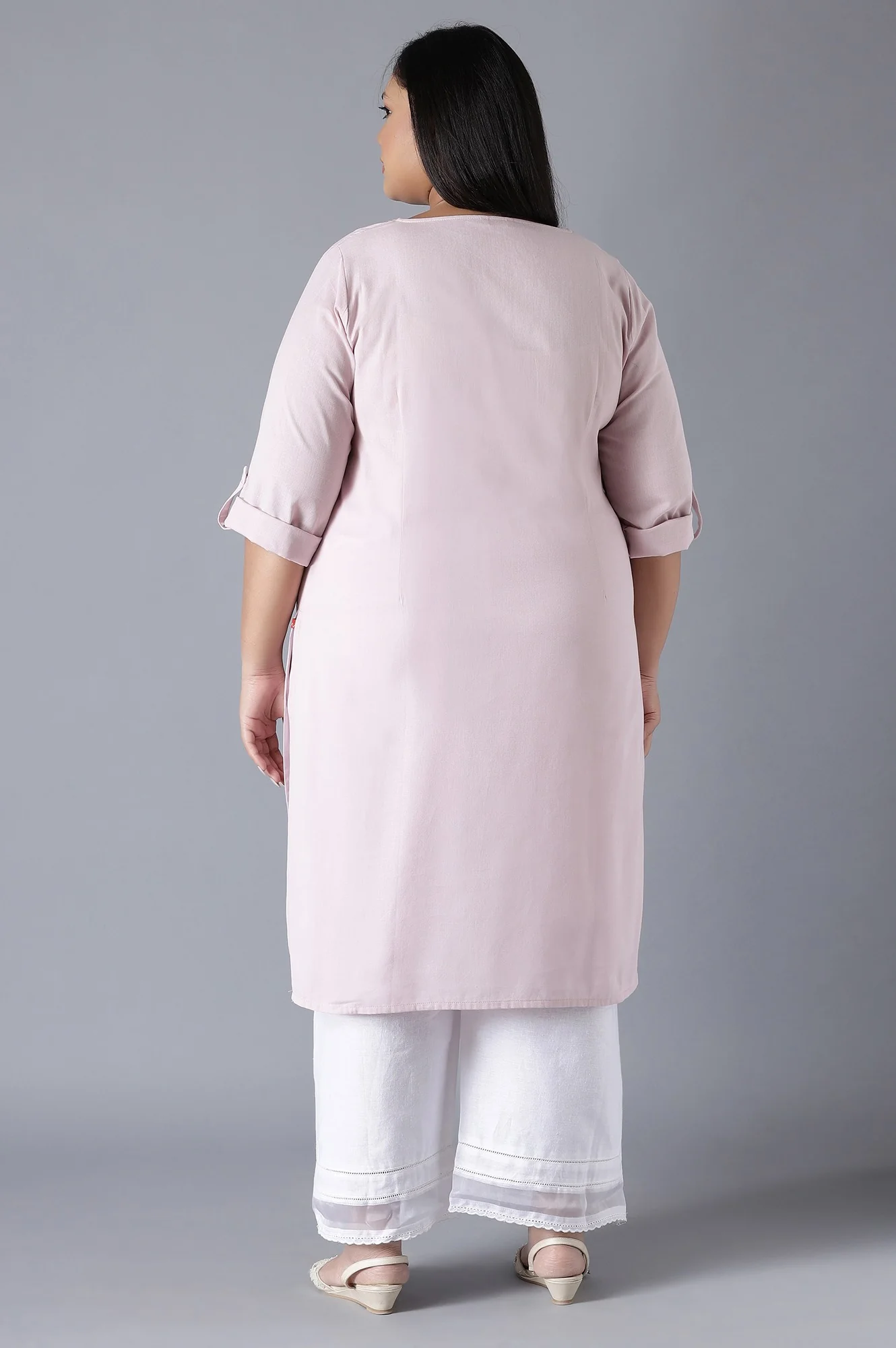 Purple Round Neck Solid kurta - Image 2