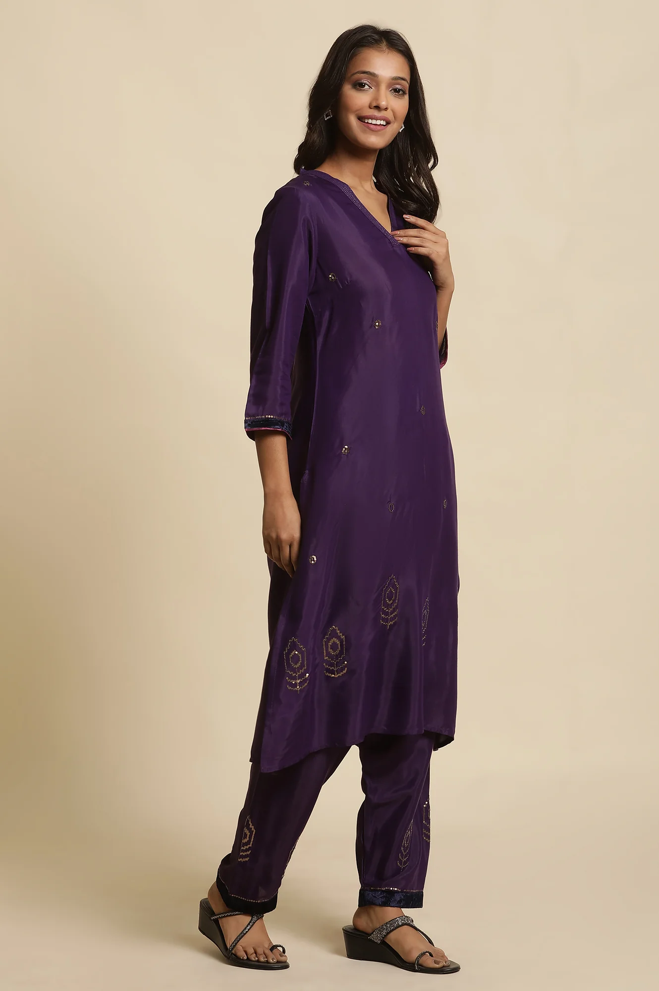 Purple Sequined Kurta, Salwar And Dupatta Set - Image 5