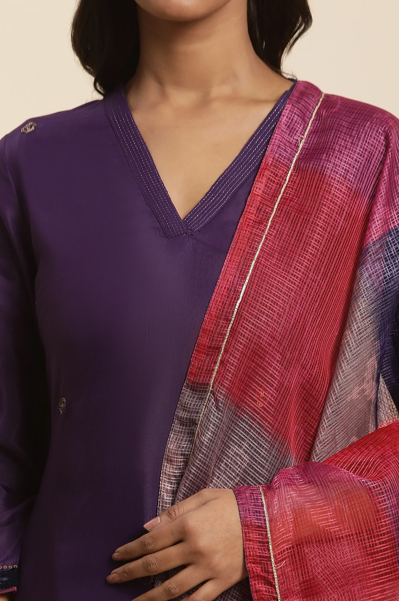Purple Sequined Kurta, Salwar And Dupatta Set - Image 6