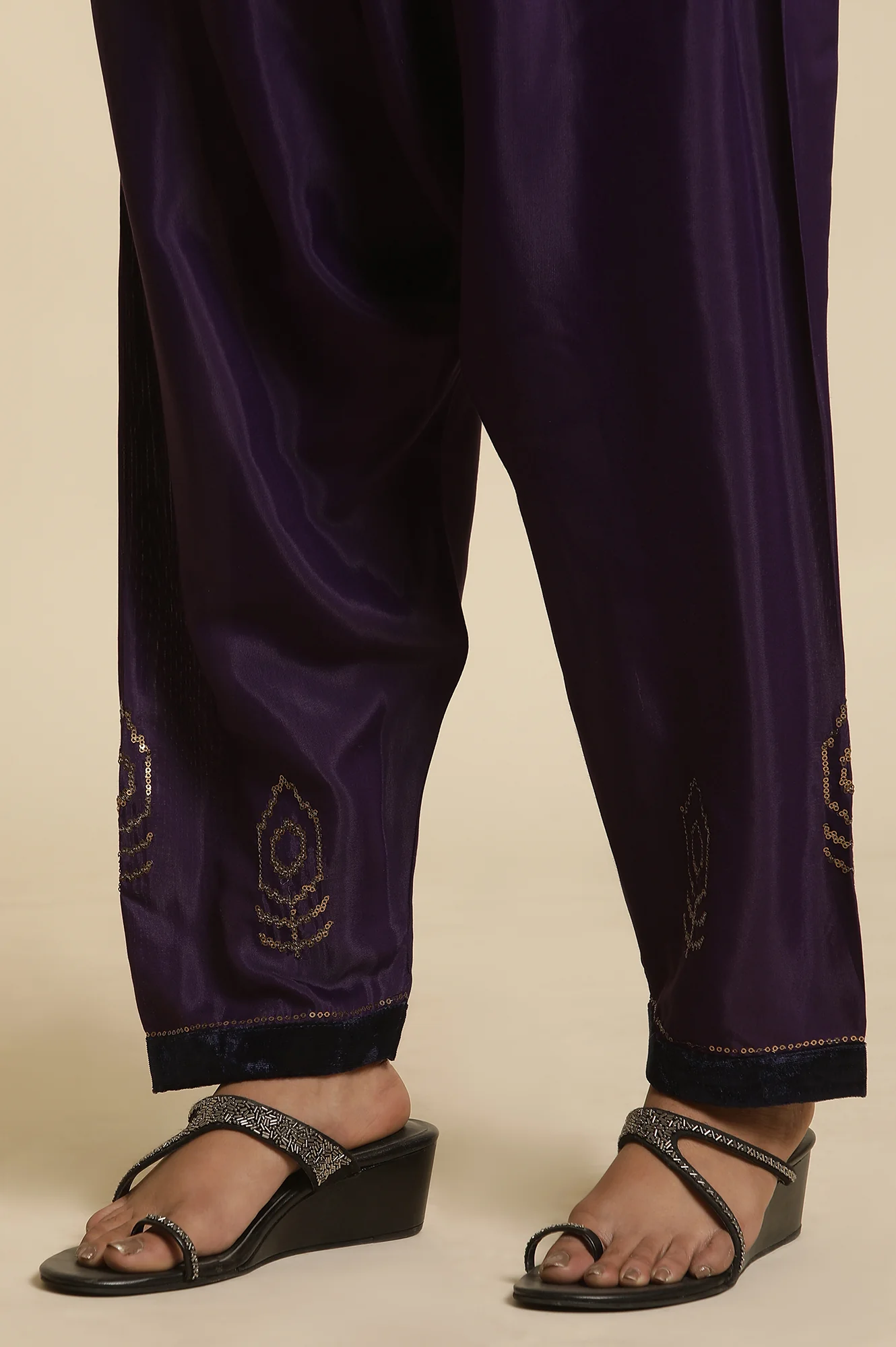 Purple Sequined Kurta, Salwar And Dupatta Set - Image 9