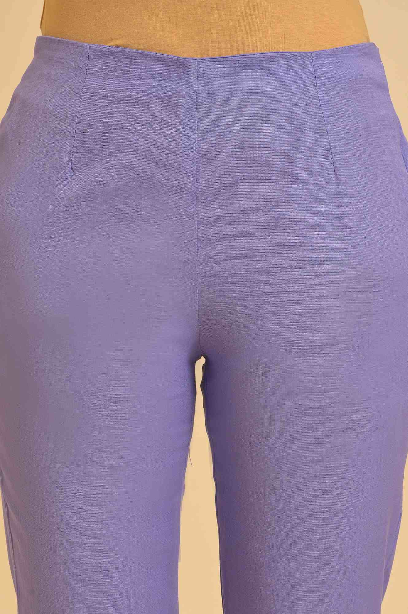 Purple Solid Cotton Flax Slim Pants - Image 7