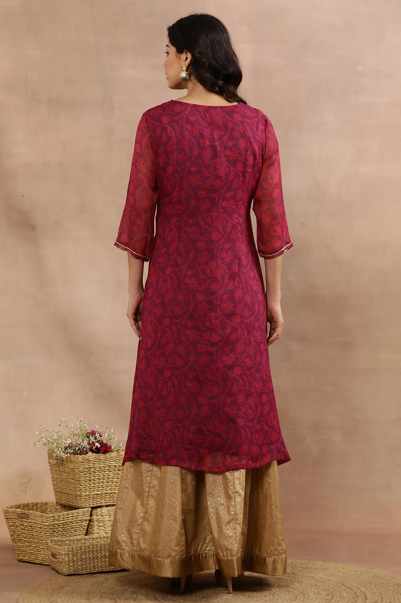 Purple Zari Embroidered Kurta And Skirt Set - Image 4
