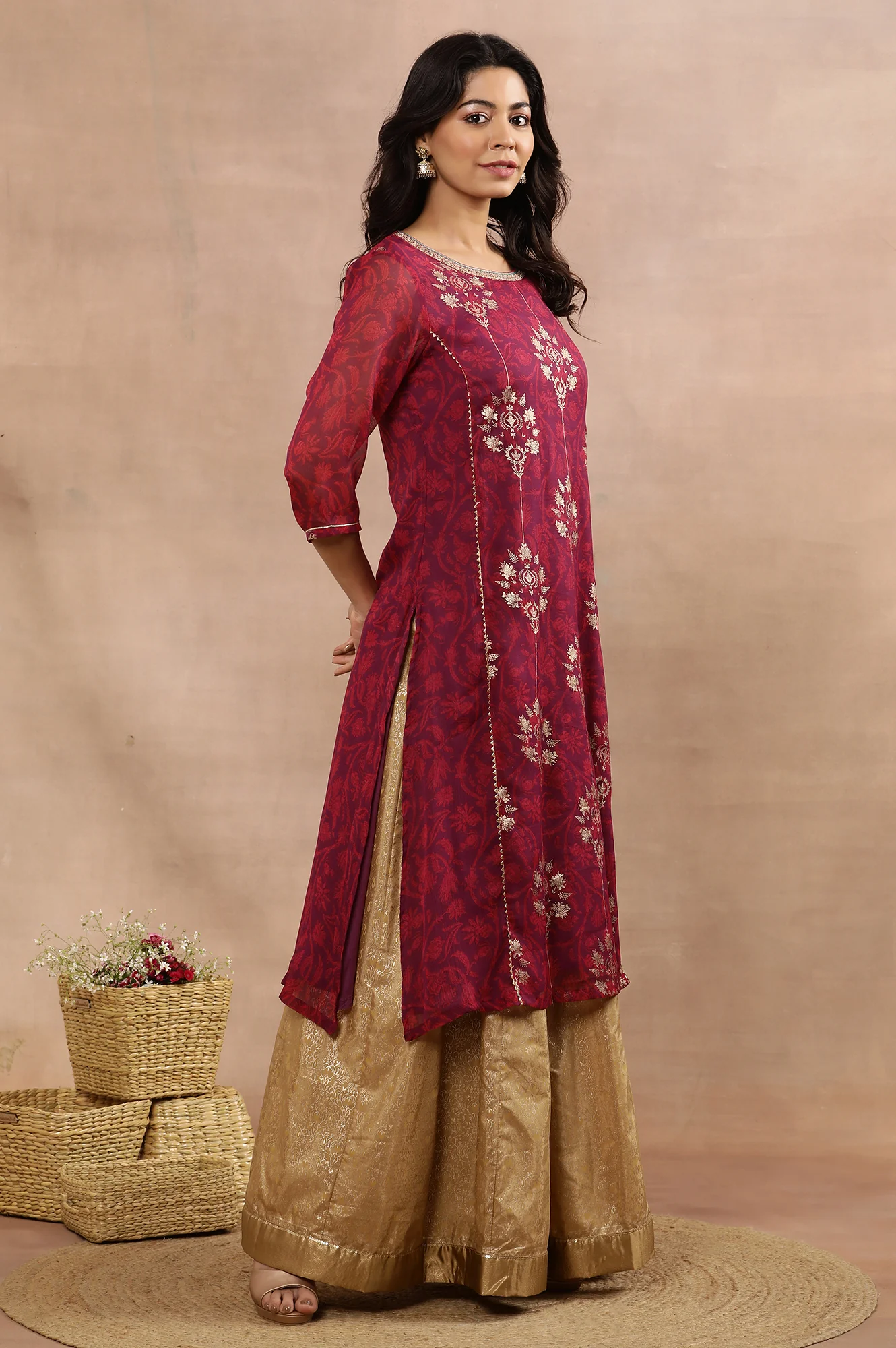 Purple Zari Embroidered Kurta And Skirt Set - Image 5