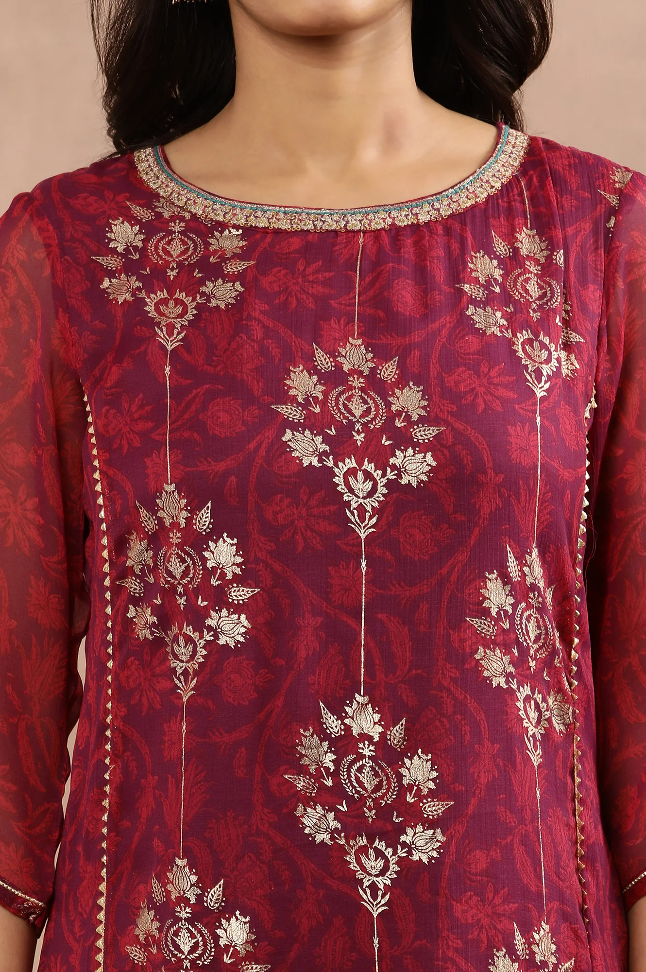 Purple Zari Embroidered Kurta And Skirt Set - Image 6