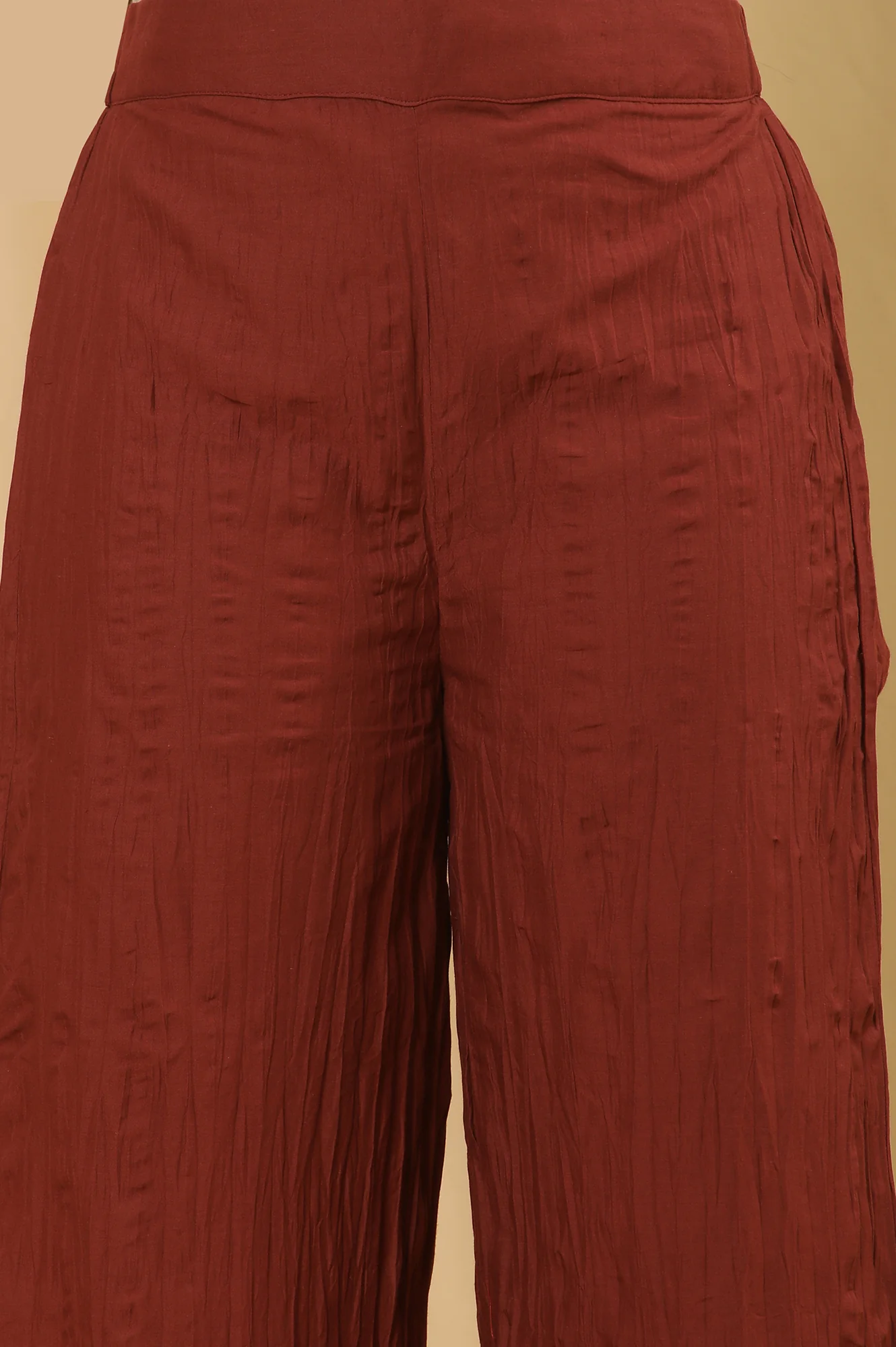 Red And Beige Printed Kurta And Crinkle Pants Set - Image 8