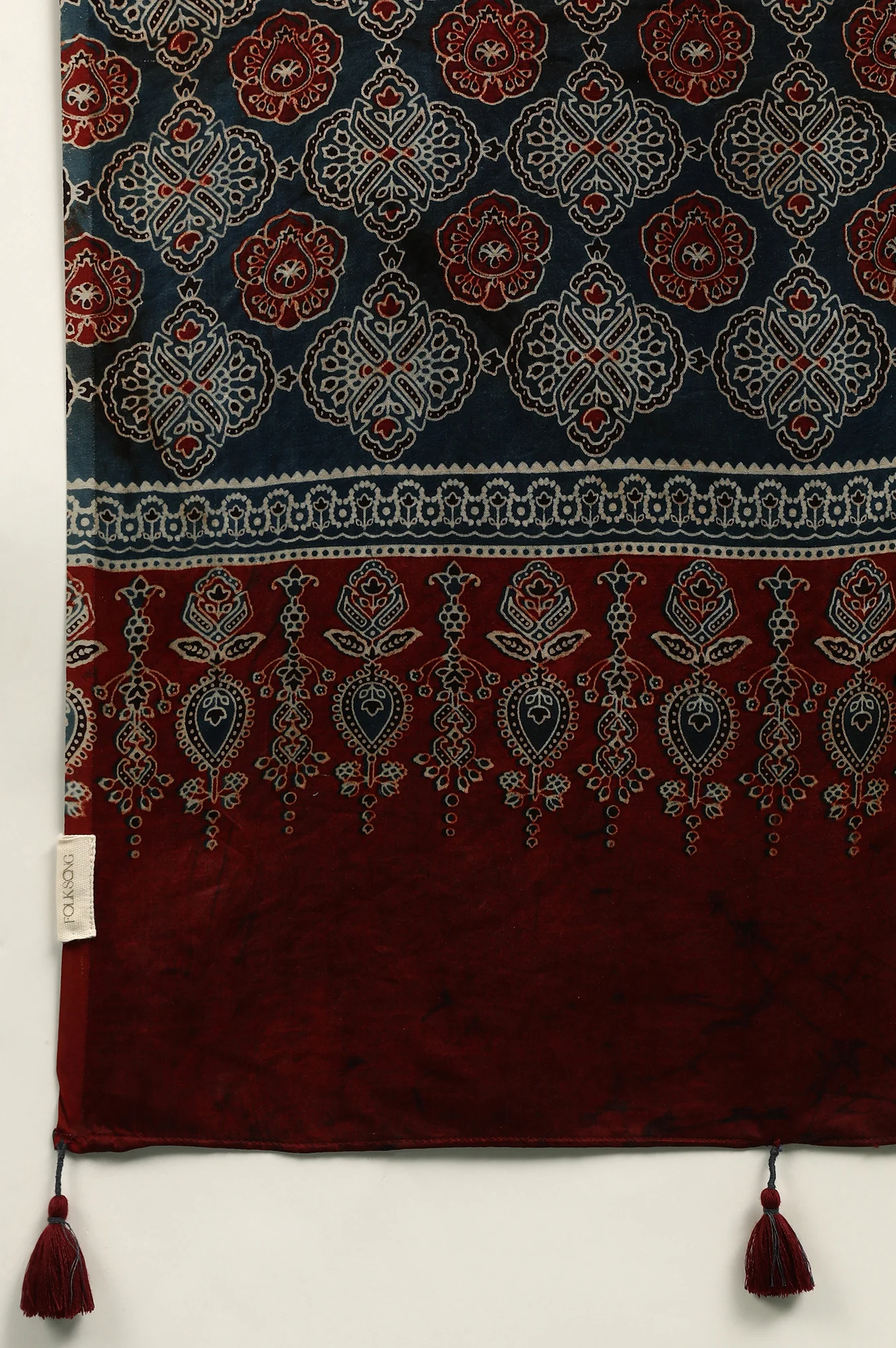 Red And Blue Ajrakh Printed Drape - Image 4