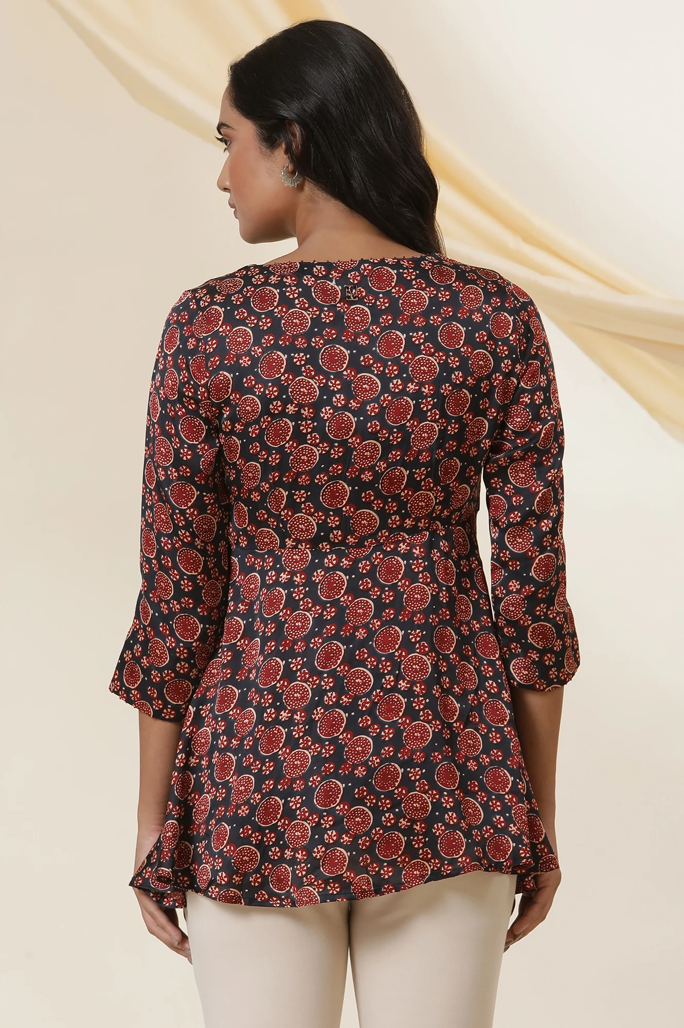 Red & Blue Printed Round Neck Flared Top - Image 3