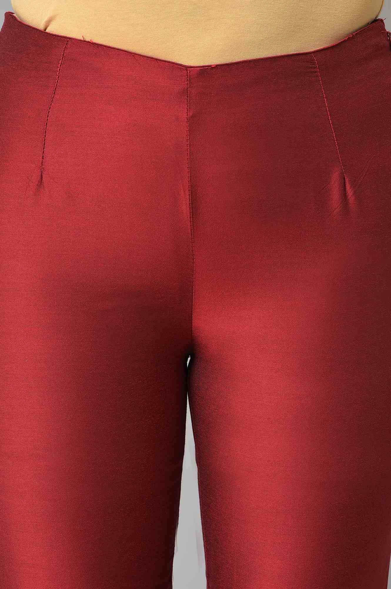 Red Embroidered Light Festive Slim Pants - Image 6