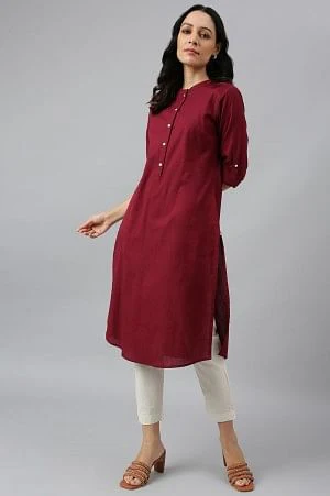 Red Half Placket Shirt kurta - Image 5