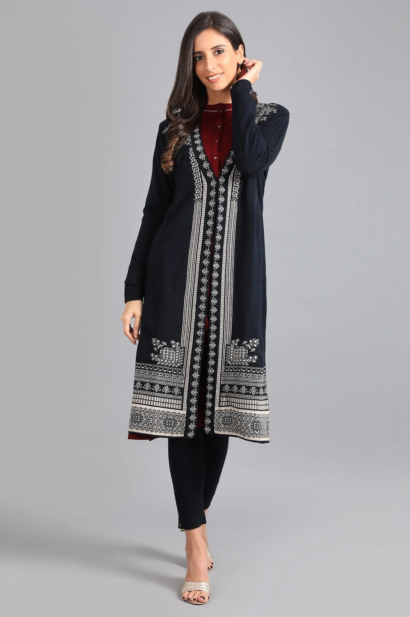 Red Mandarin Neck Solid Winter Kurta - Image 7