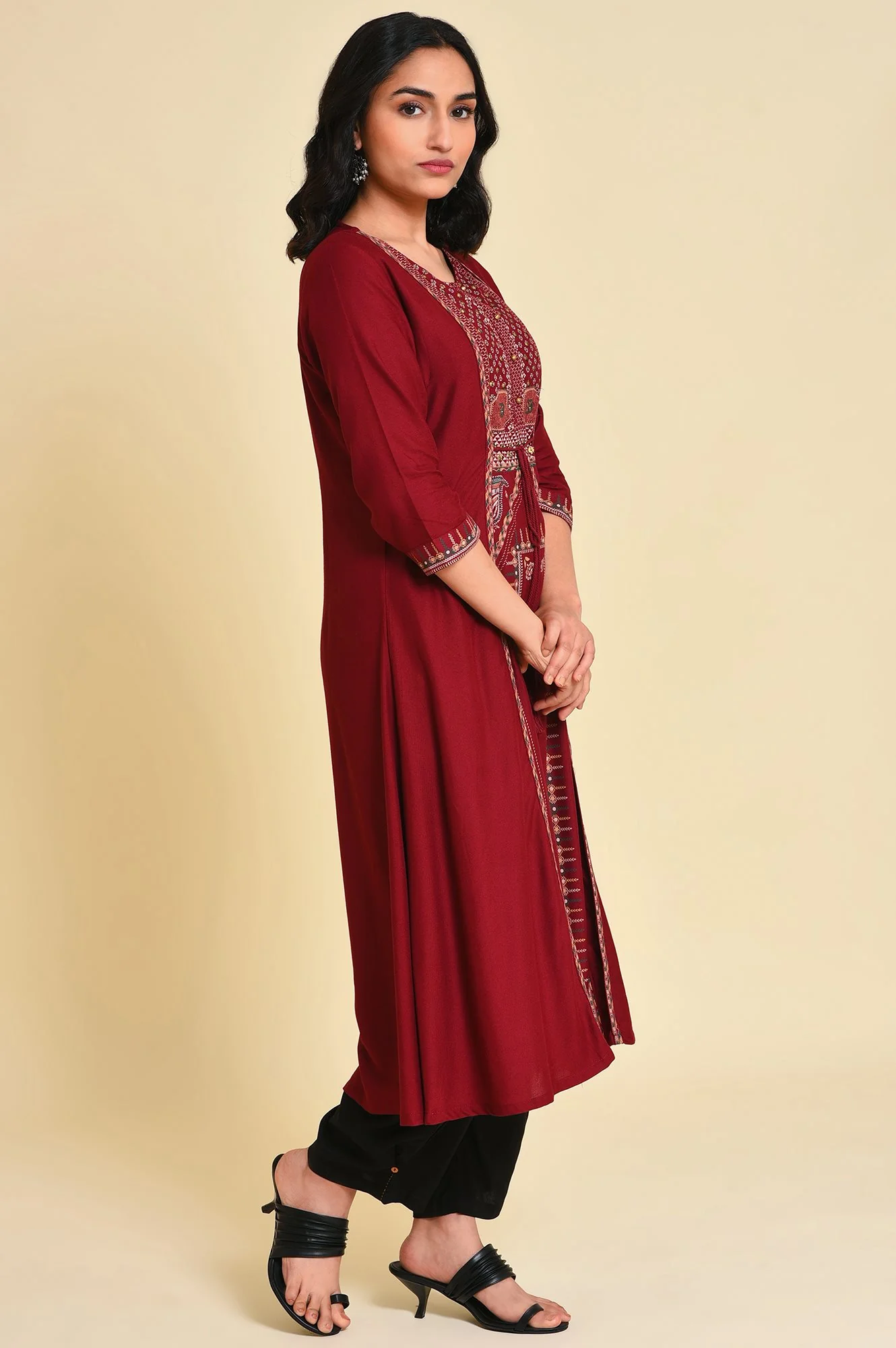 Red Mock Layer Printed kurta - Image 4