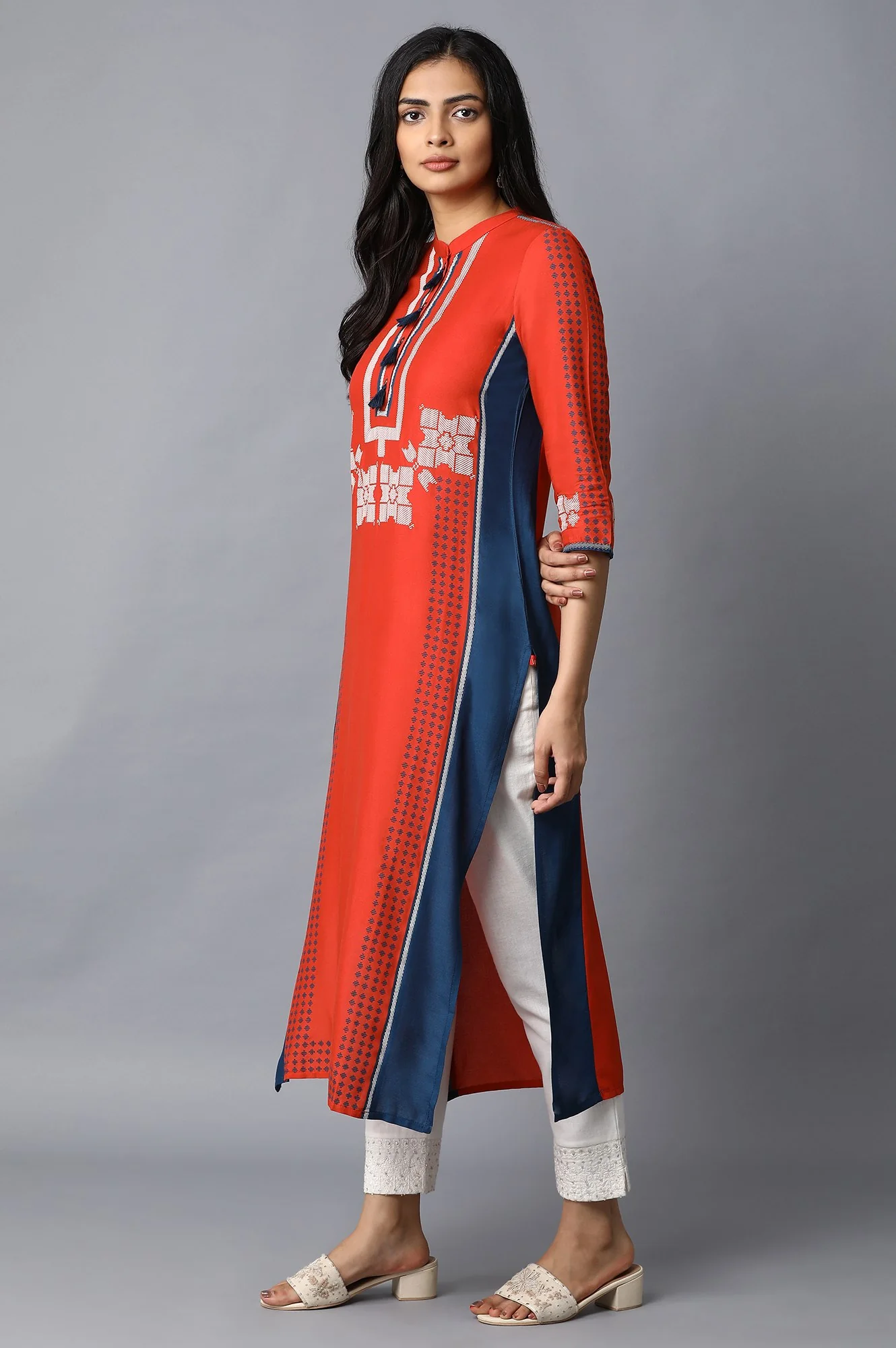 Red Placement Print kurta - Image 3