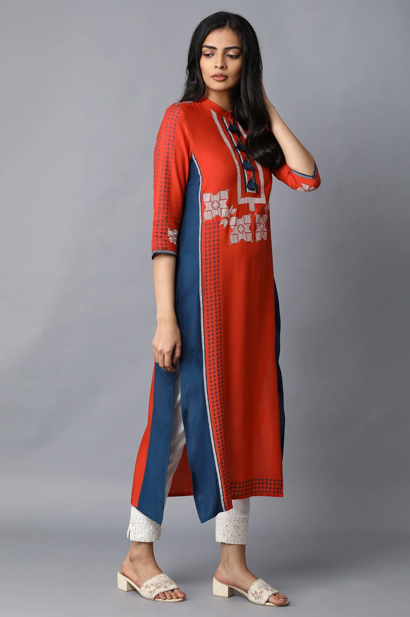 Red Placement Print kurta - Image 4