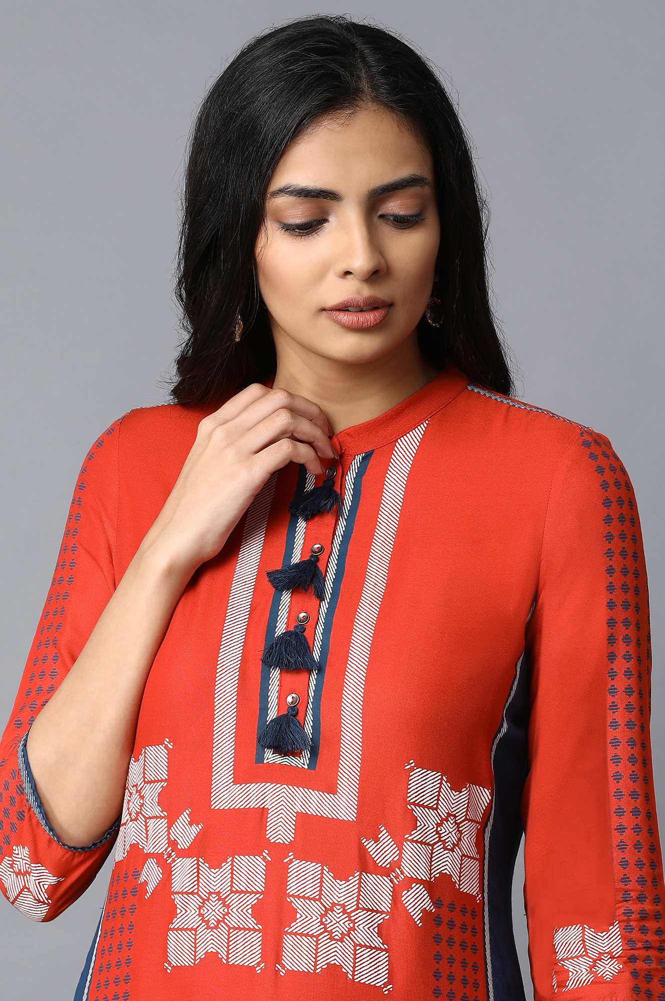 Red Placement Print kurta - Image 5