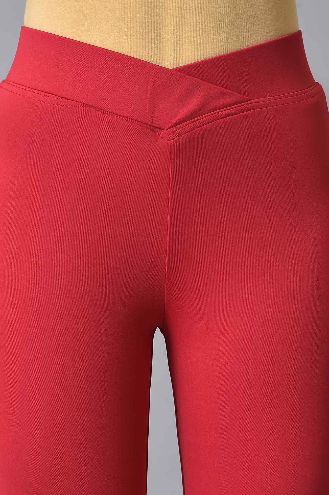 Elleven Women's Red Solid Skinny Fit Lycra Tights With Slip On Closure - Image 6