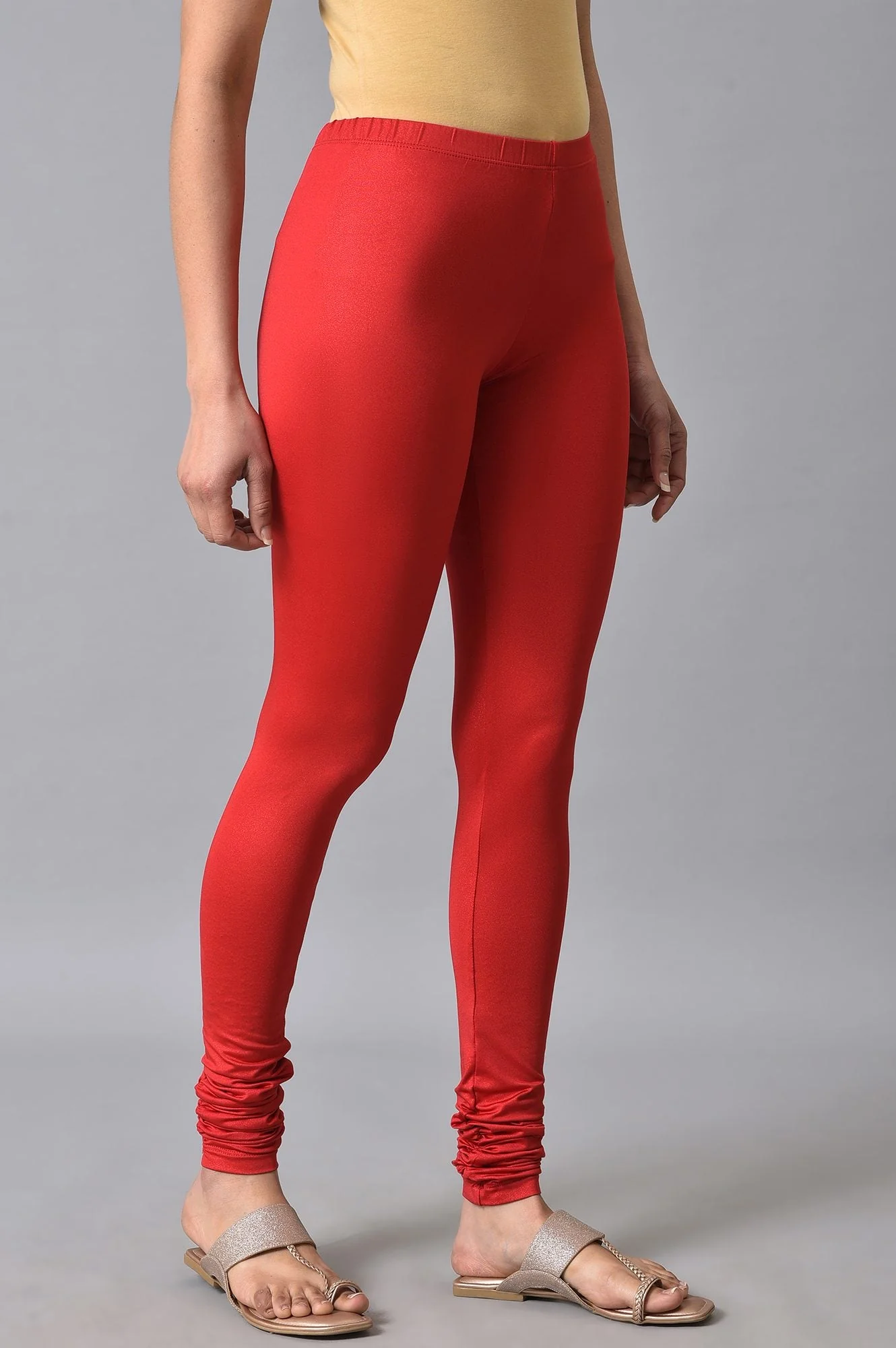 Elleven Women's Red Solid Skinny Fit Cotton Churidar With Elasticated Waistband - Image 4