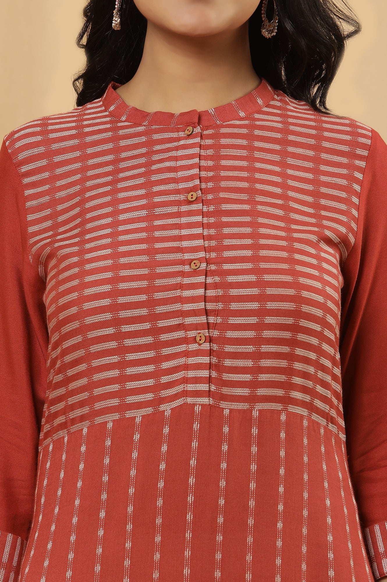 Red Printed Dobby Kurta And Pants Set - Image 6