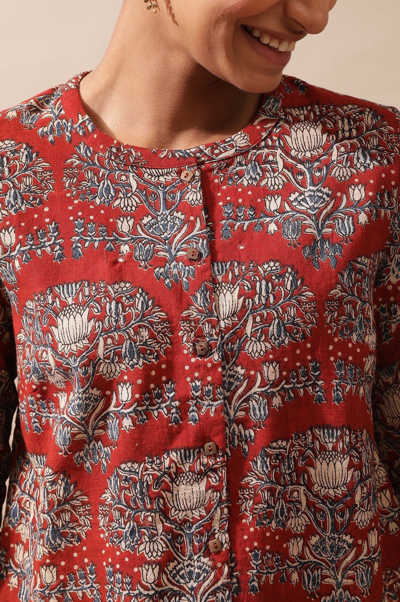Red Shirt In Hand Block Kalamkari Print - Image 6
