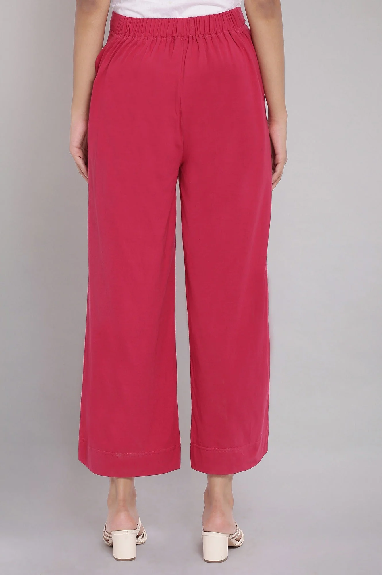 Elleven Women's Red Solid Straight Fit Cotton Palazzo With Elasticated Waist - Image 2